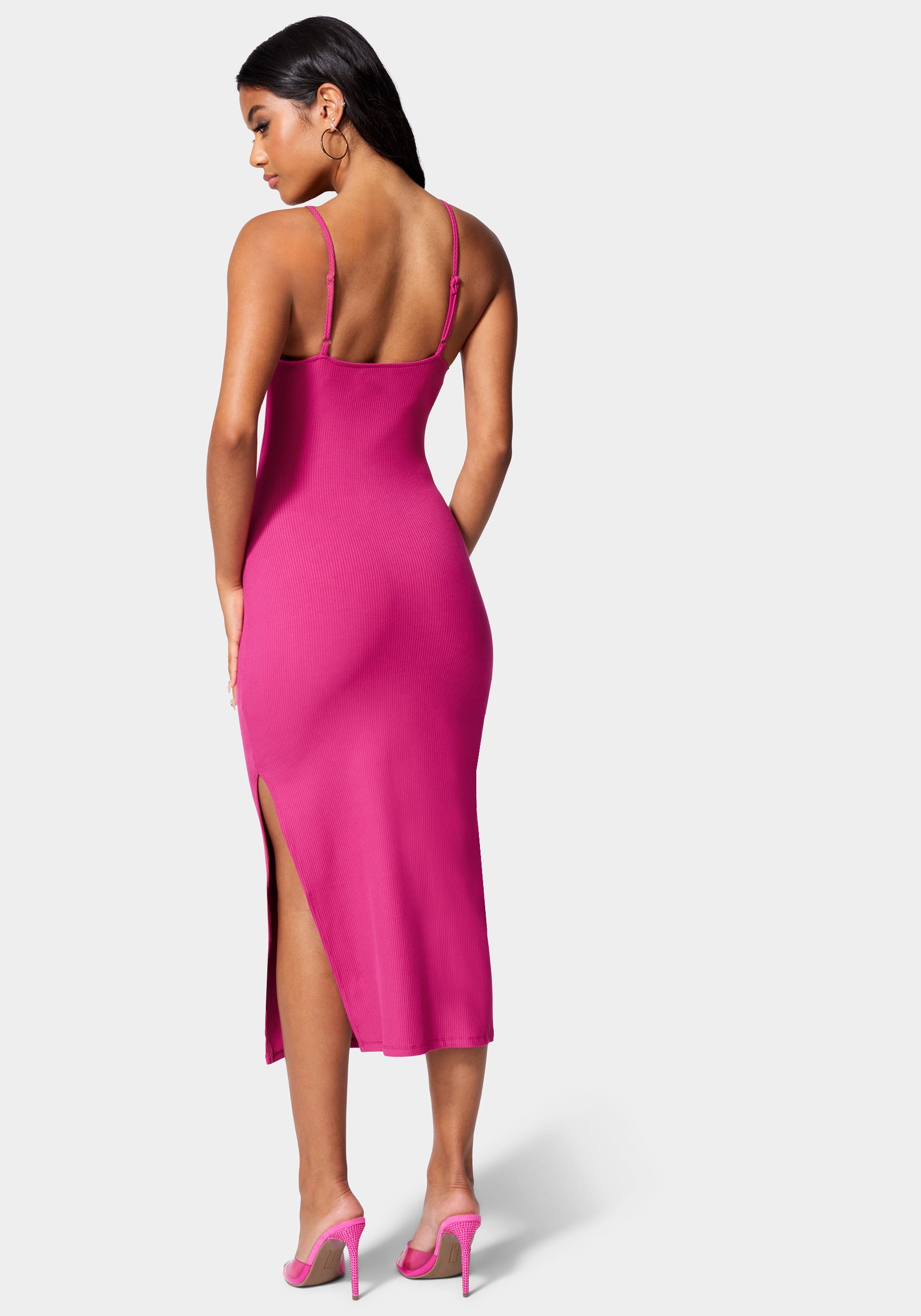 Side Cutout Slit Leg Midi Dress