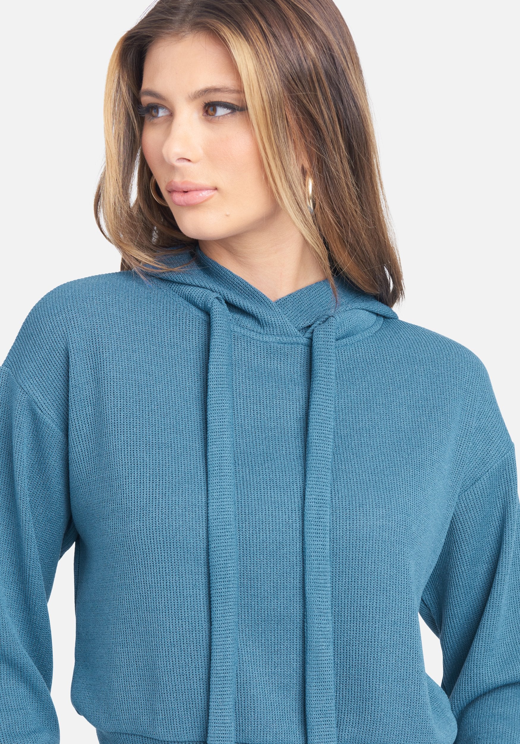 Grommet Detail Hooded Crop Sweater