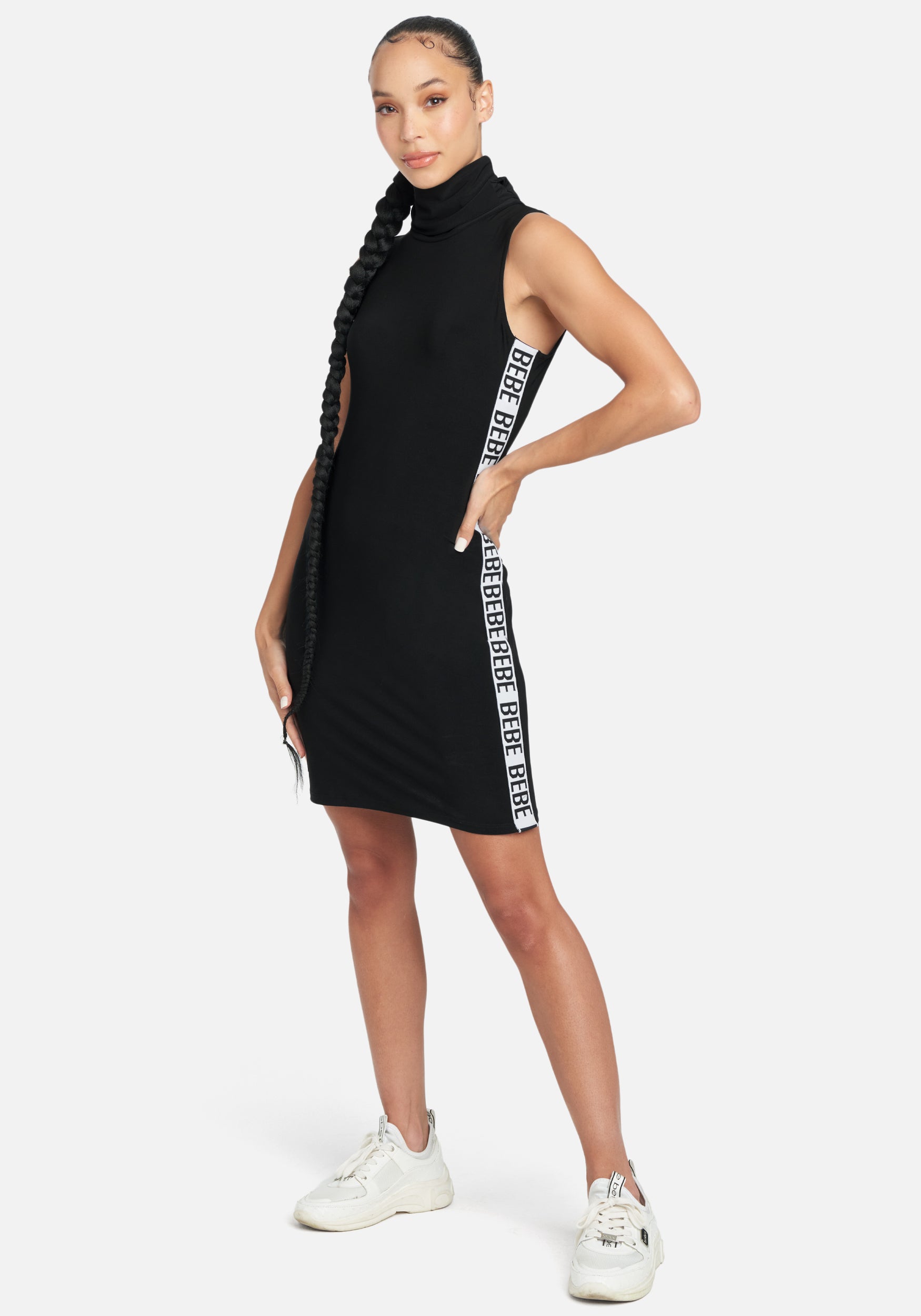 Bebe Logo Sleeveless Mock Neck Dress