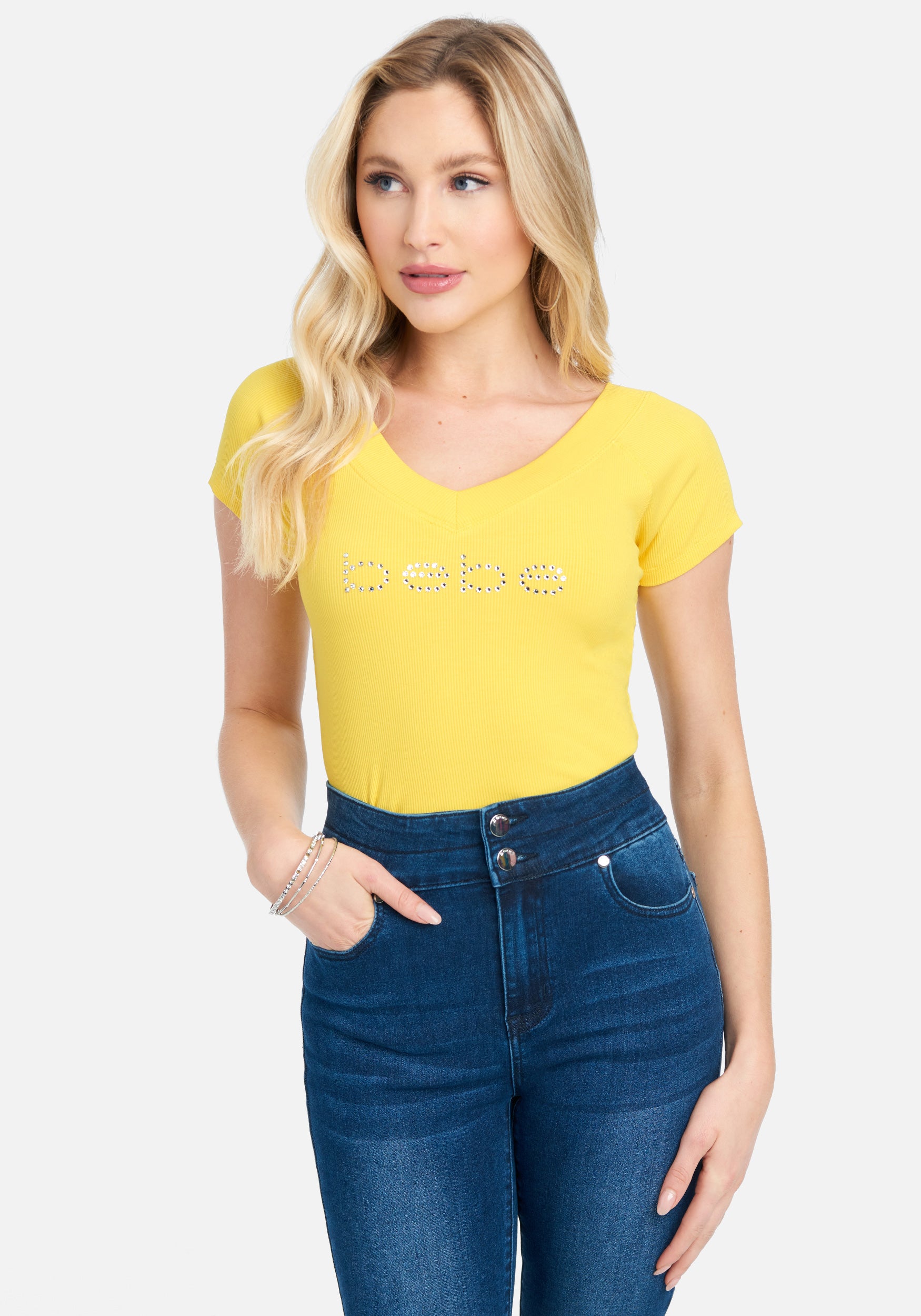 Crystal Logo Double V-Neck Short Sleeve Tee