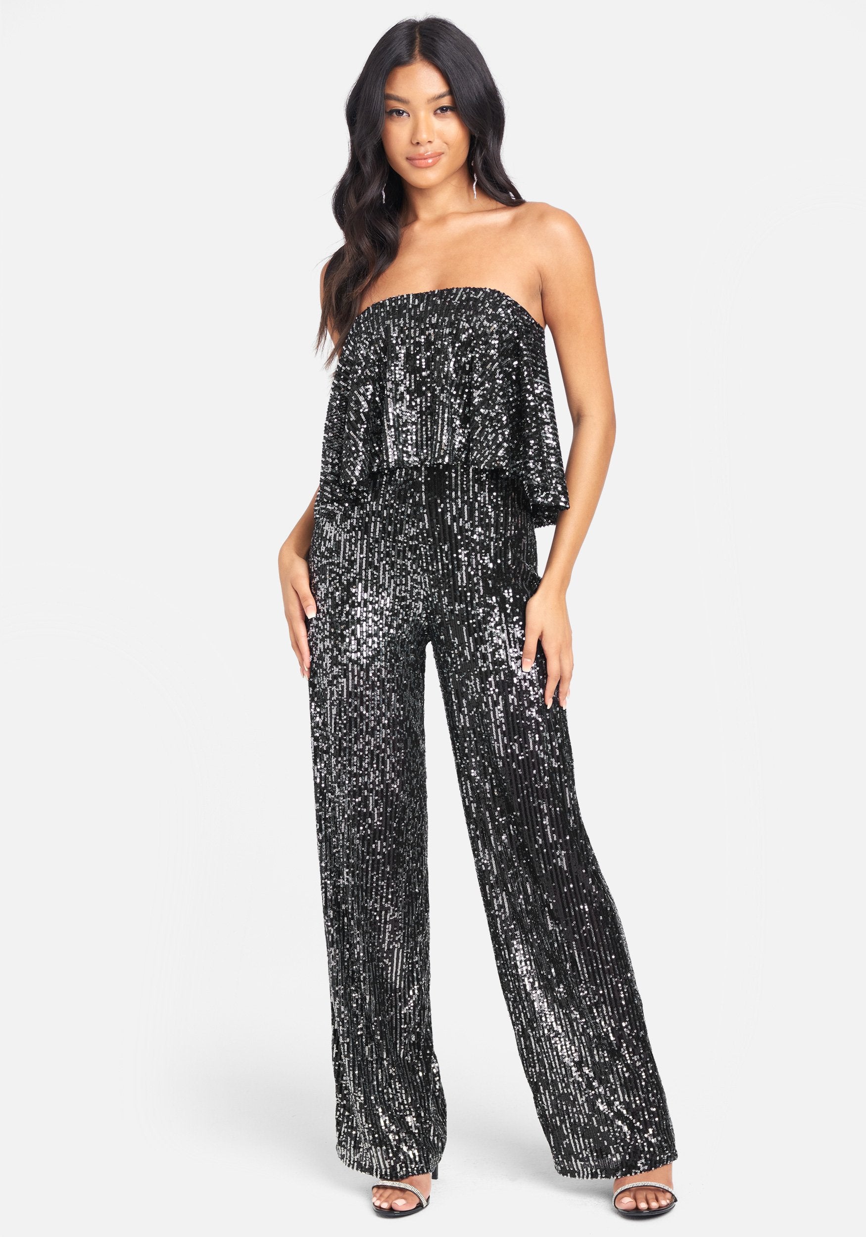 Strapless Sequin Overlay Jumpsuit