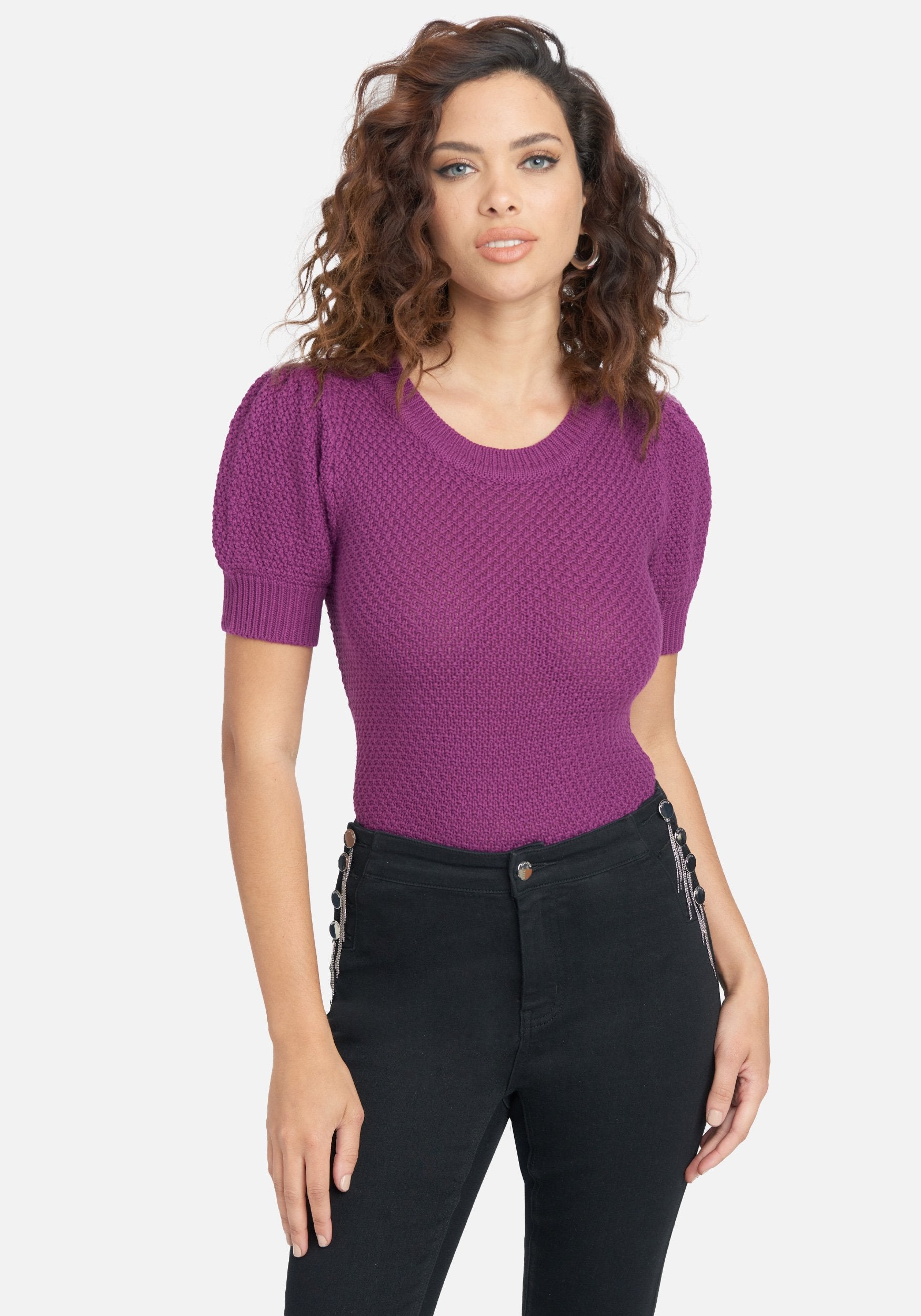 Puff Sleeve Scoop Neck Sweater Top