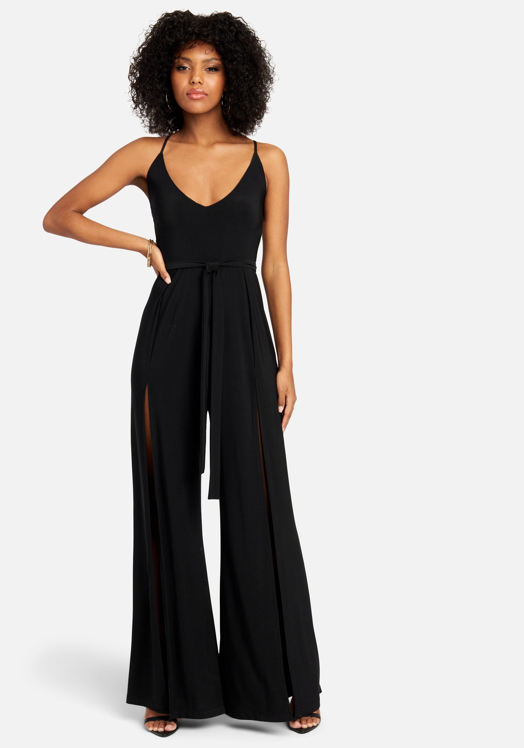High Slit V-Neck Cami Strap Jumpsuit