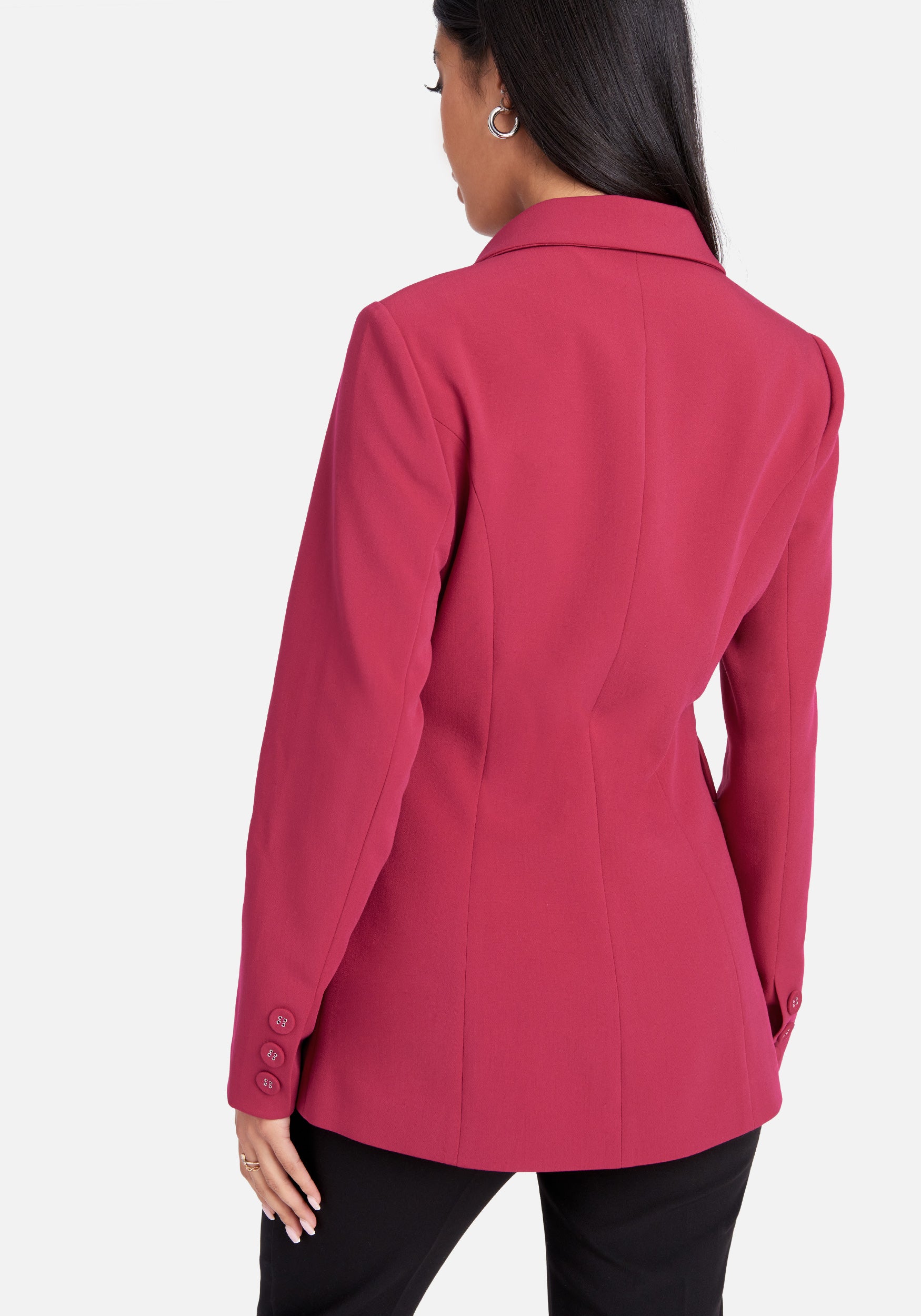 Woven Twill Fitted One Button Long Jacket