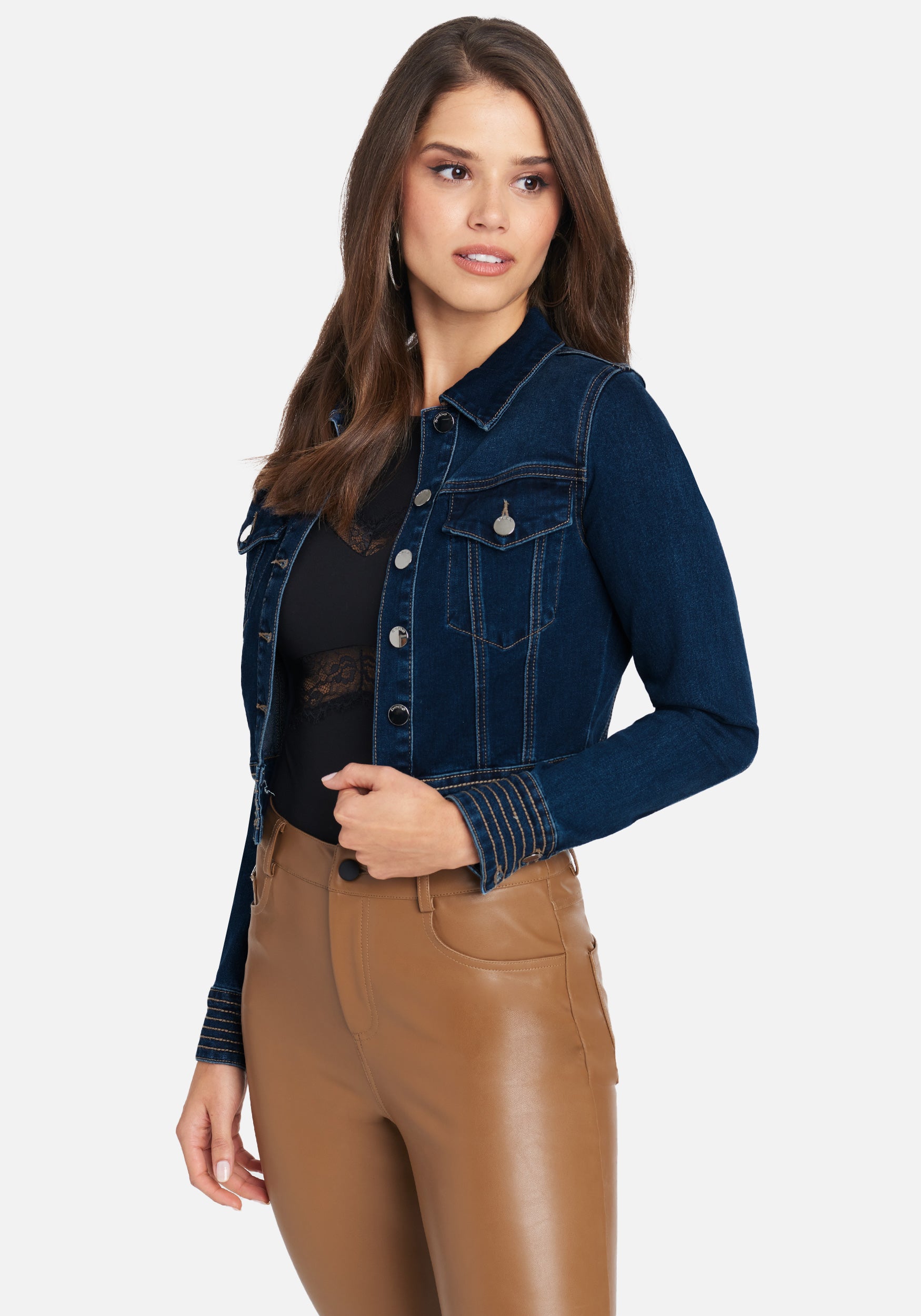 Multi Stitch Cropped Denim Jacket