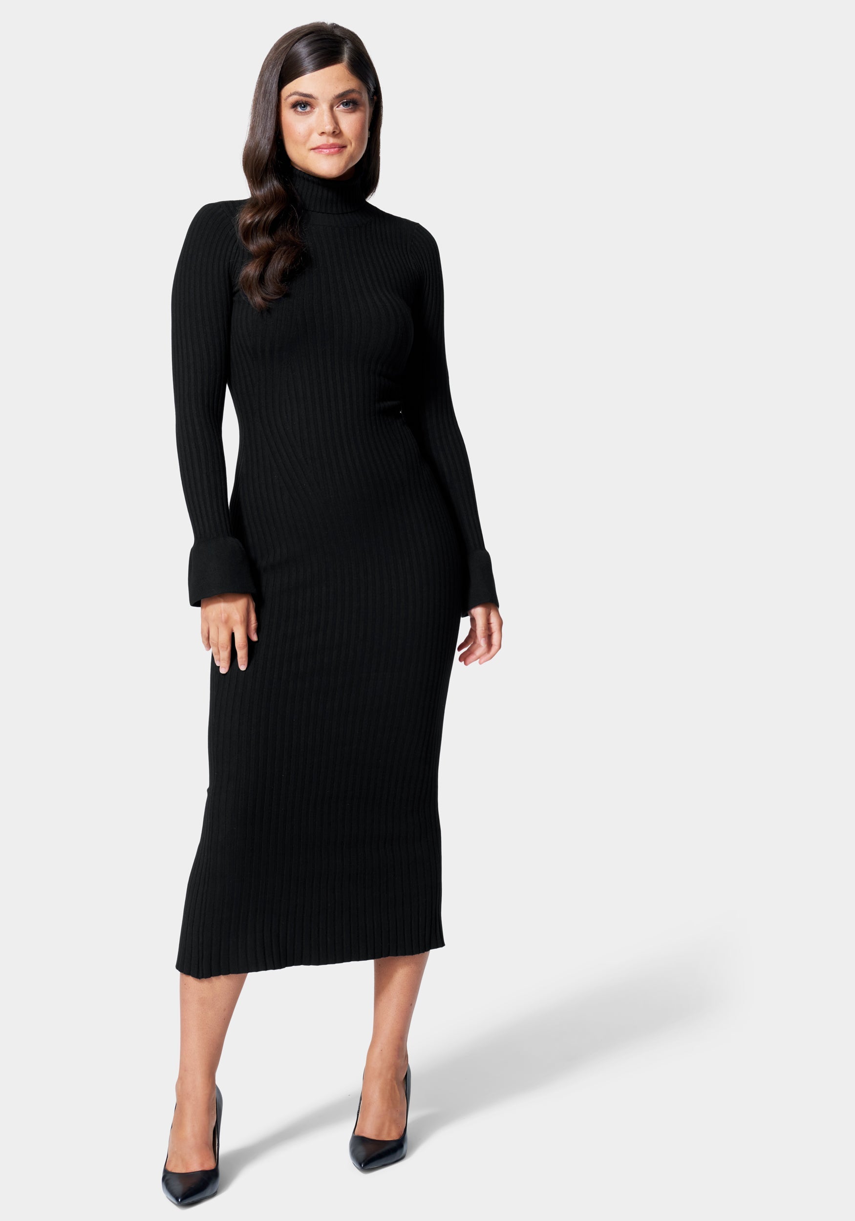 Bell Sleeve Turtleneck Midi Dress
