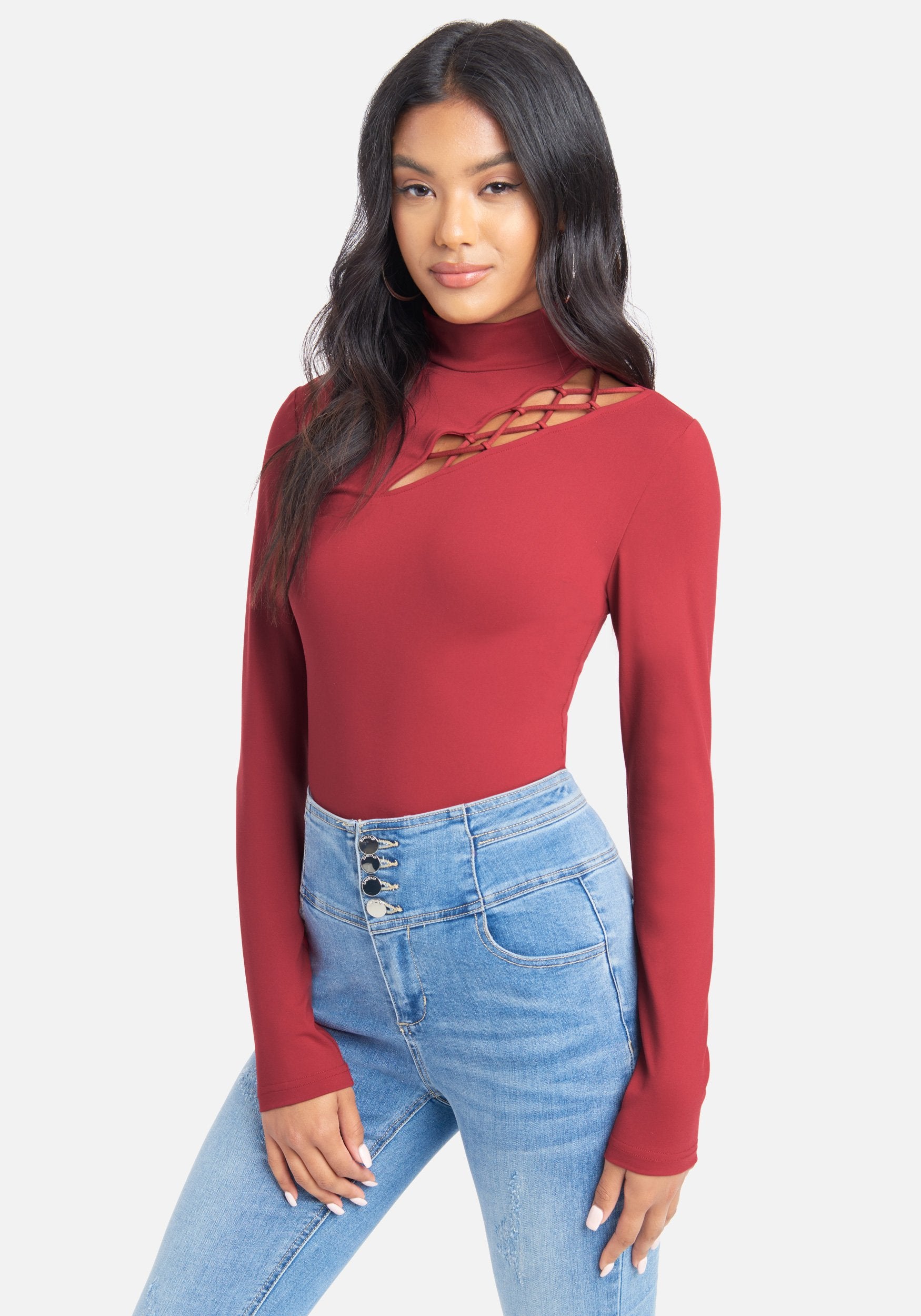 Mock Neck Cut Out Knit Top