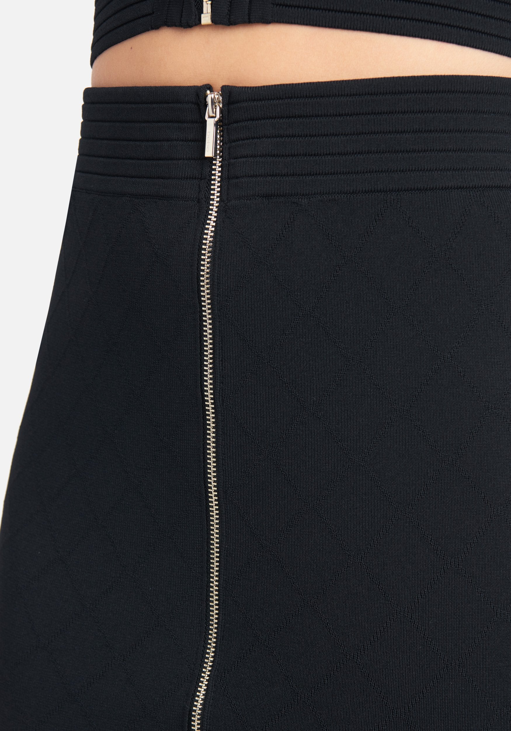 Zipper Detail Midi Skirt