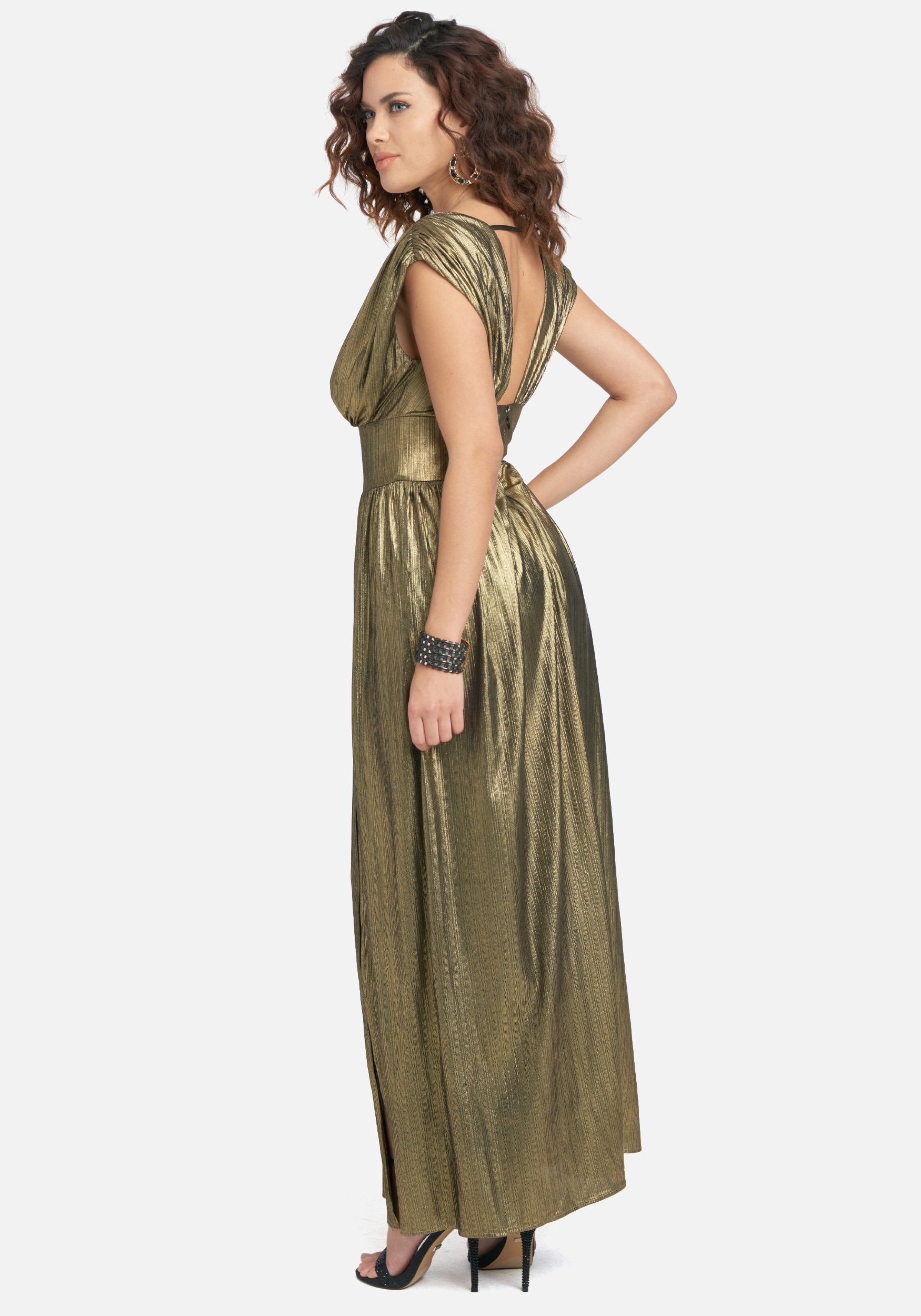 Gold Metallic High Slit Gown