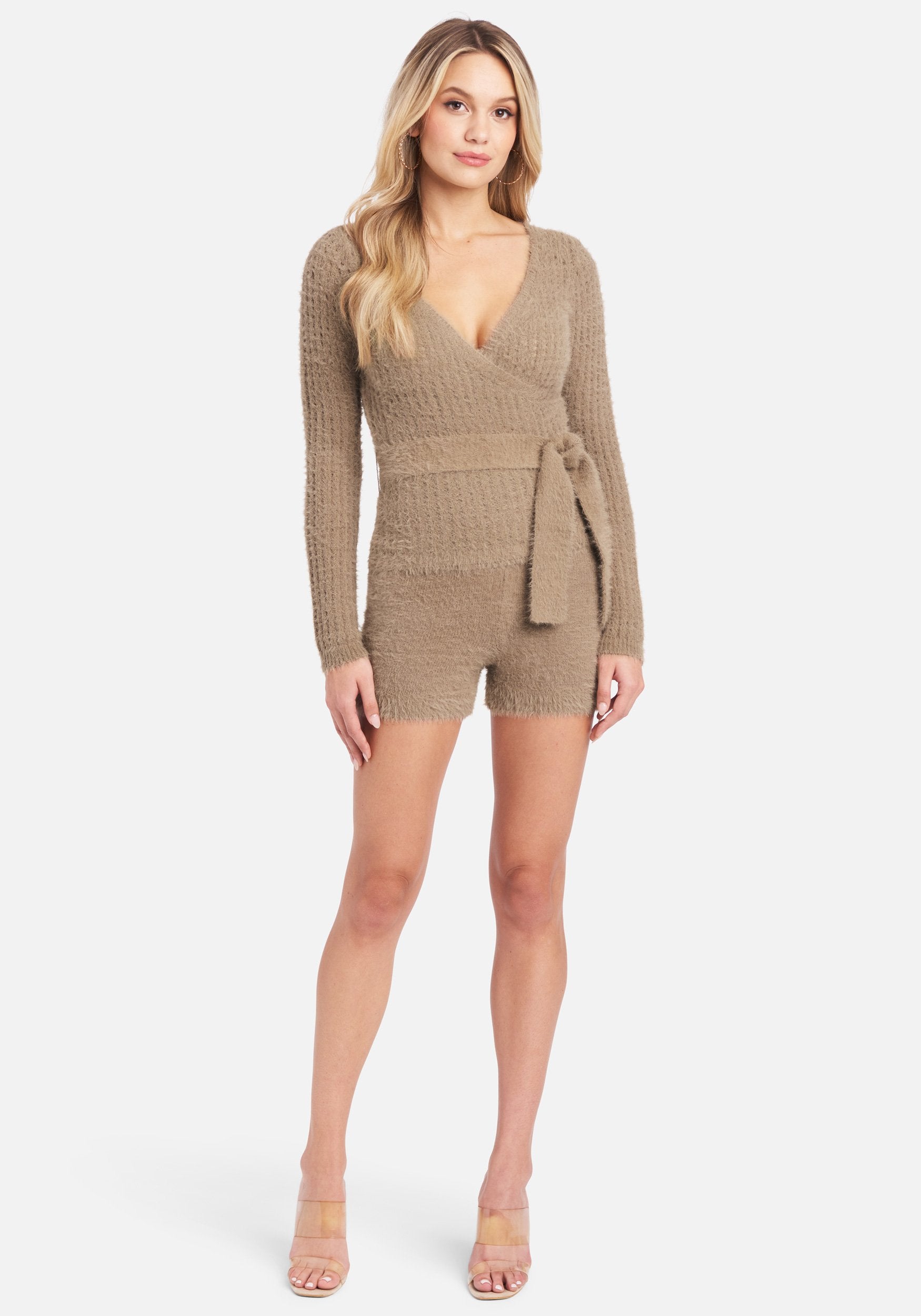 Soft Yarn Open Knit Surplice Sweater Top