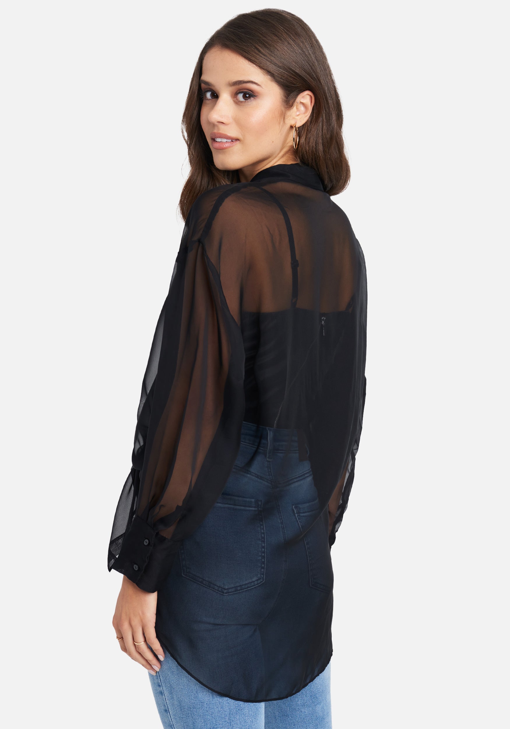 Loose Fit Long Button Down Drop Shoulder Blouse