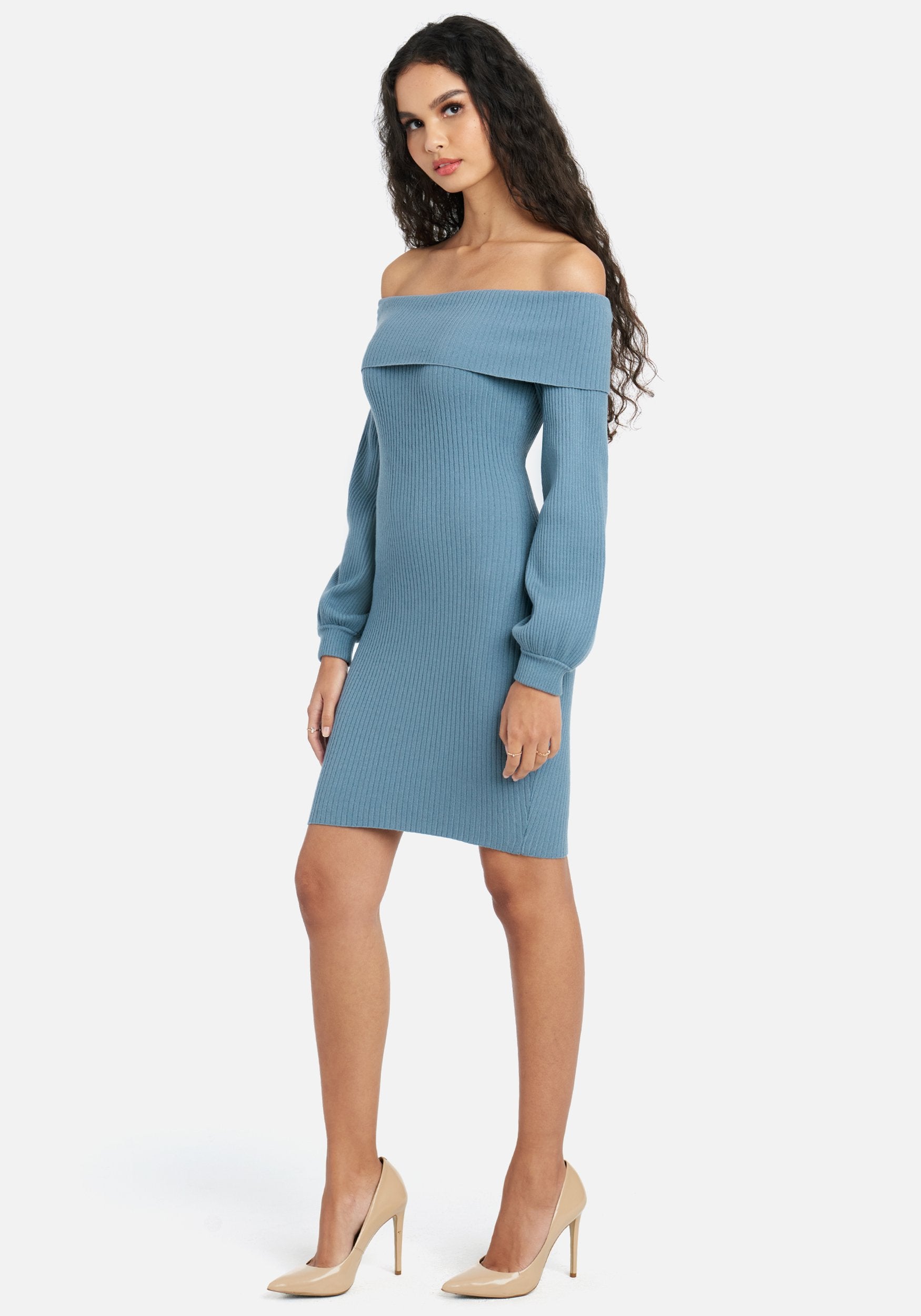 Overlay Balloon Sleeve Knit Dress