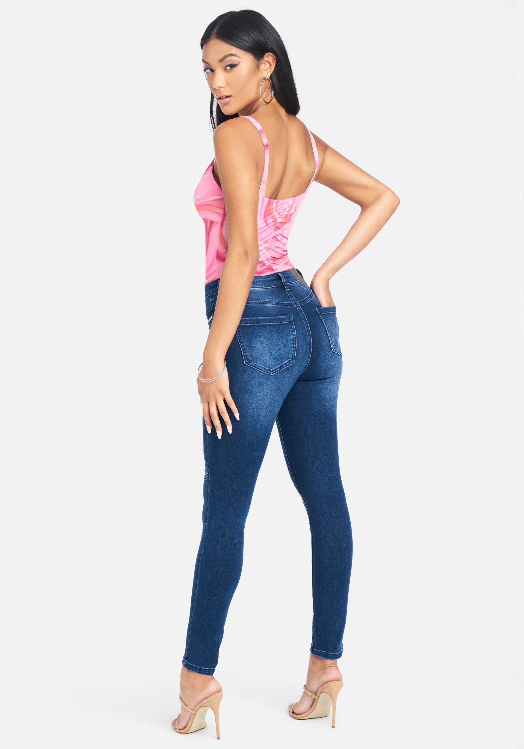 Zippered Pockets Stitch Detail Jeans