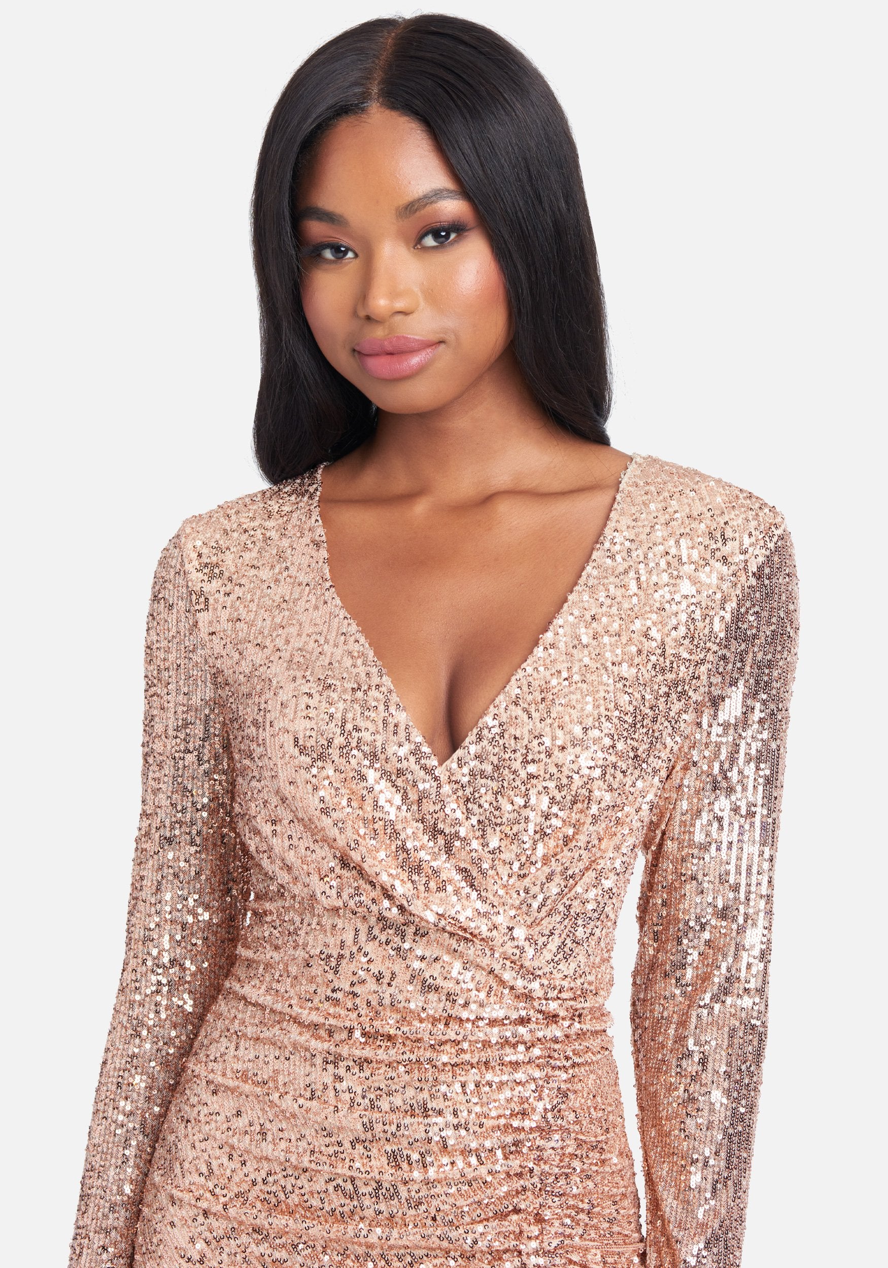 Ruched Sequin Mini Dress
