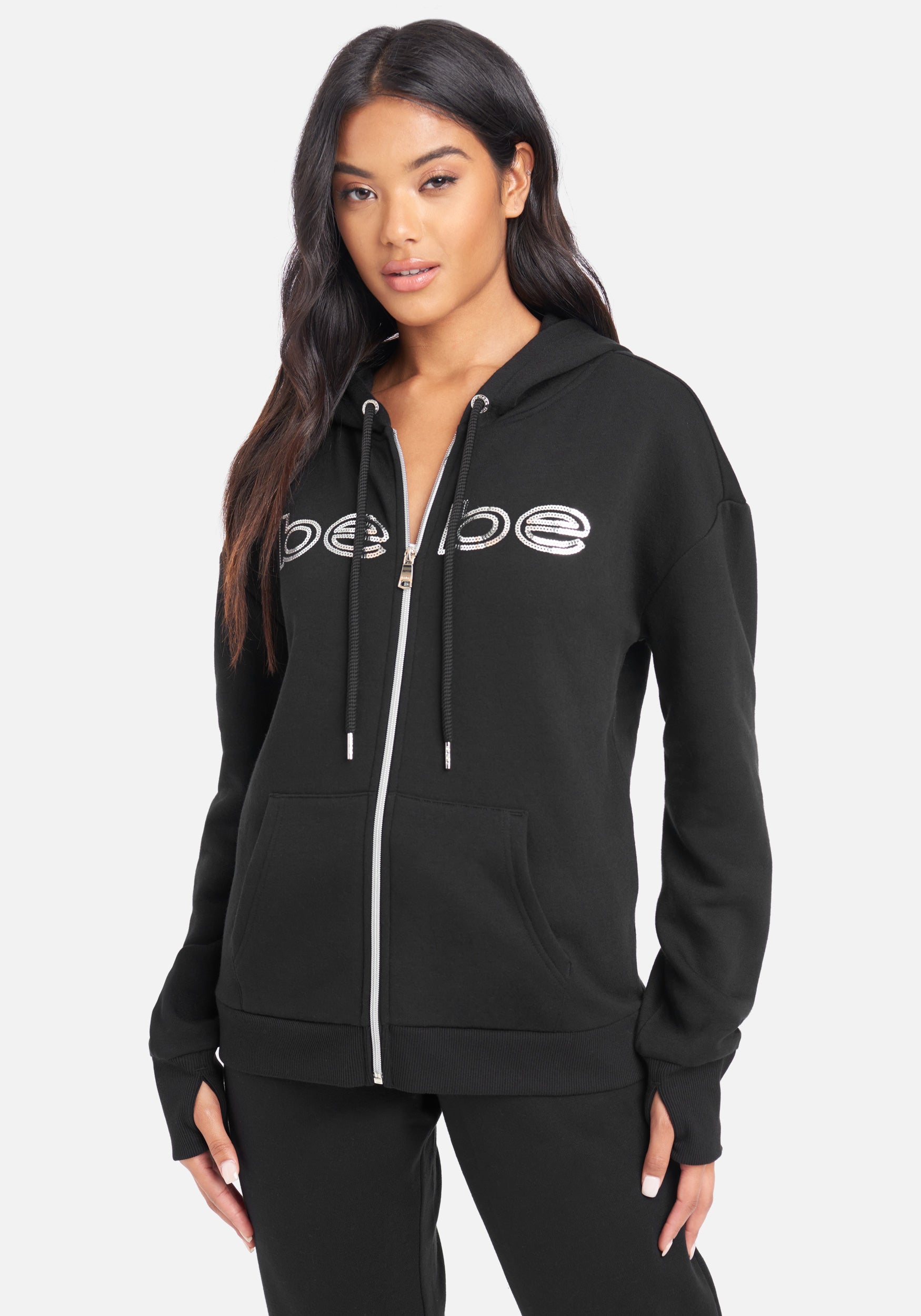 Bebe Sport Sequin Logo Zip Up Jacket
