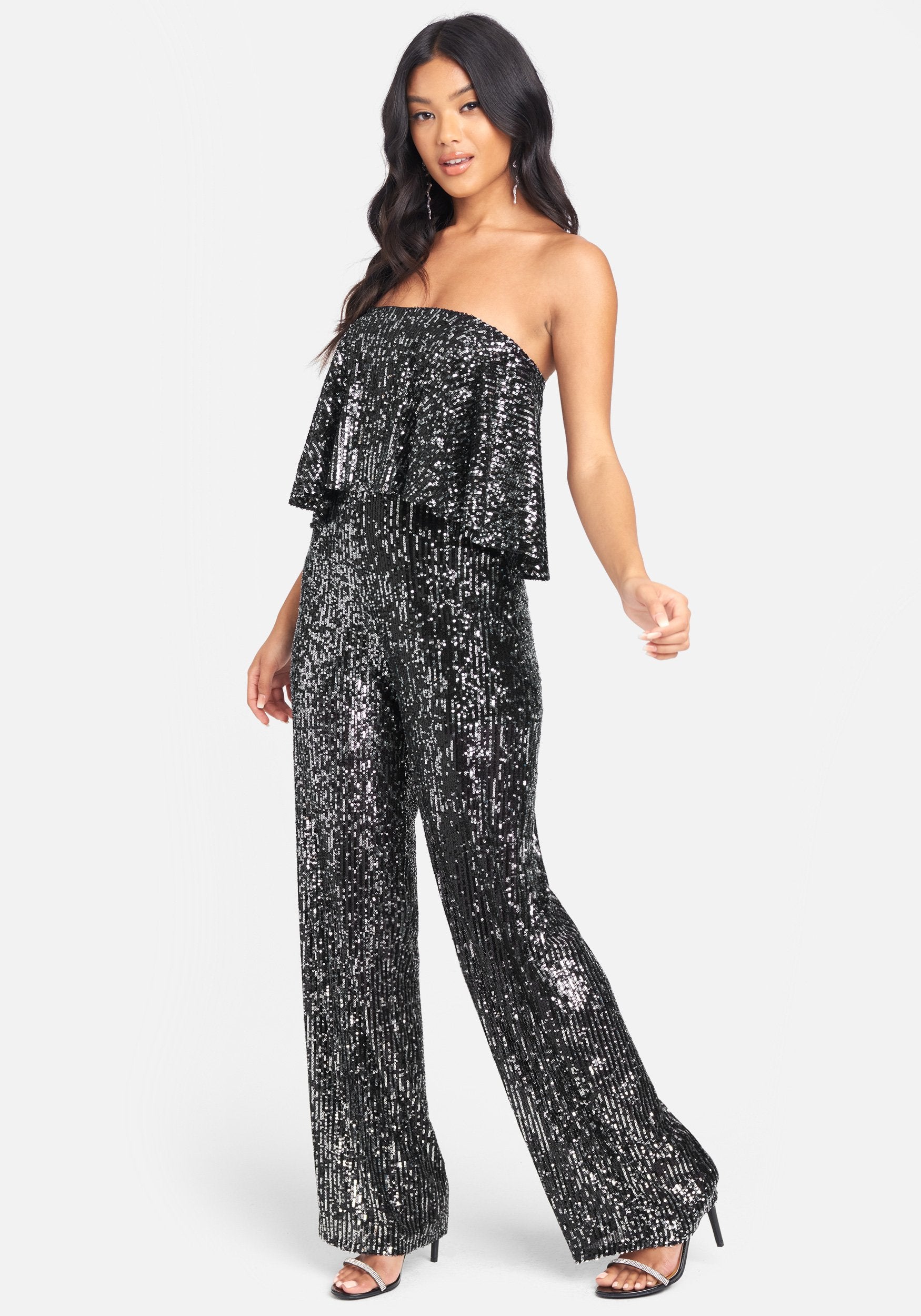 Strapless Sequin Overlay Jumpsuit