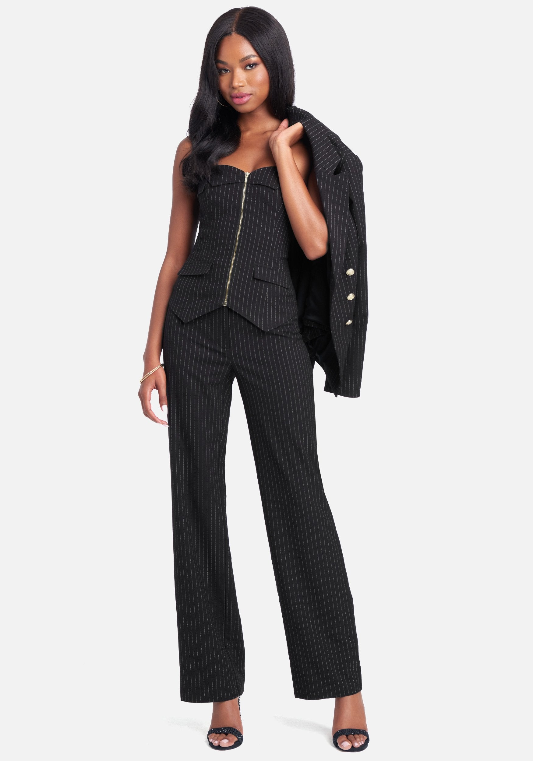 Zipper Front Tailored Pinstripe Bustier