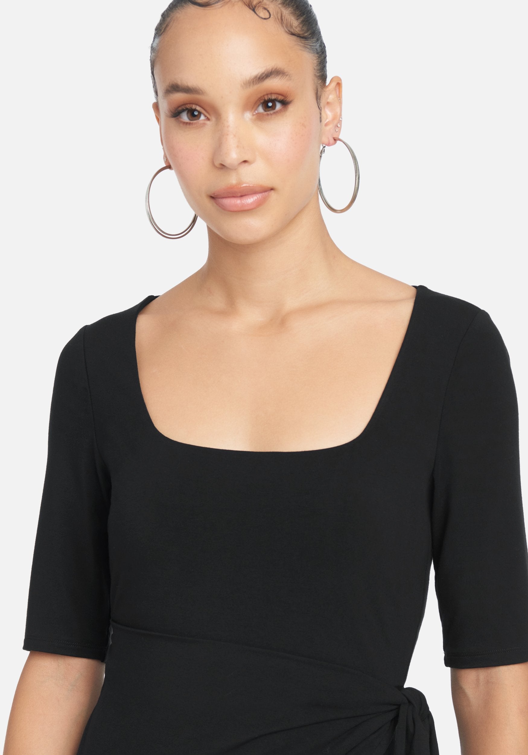 Square Neck Knit Wrap Dress