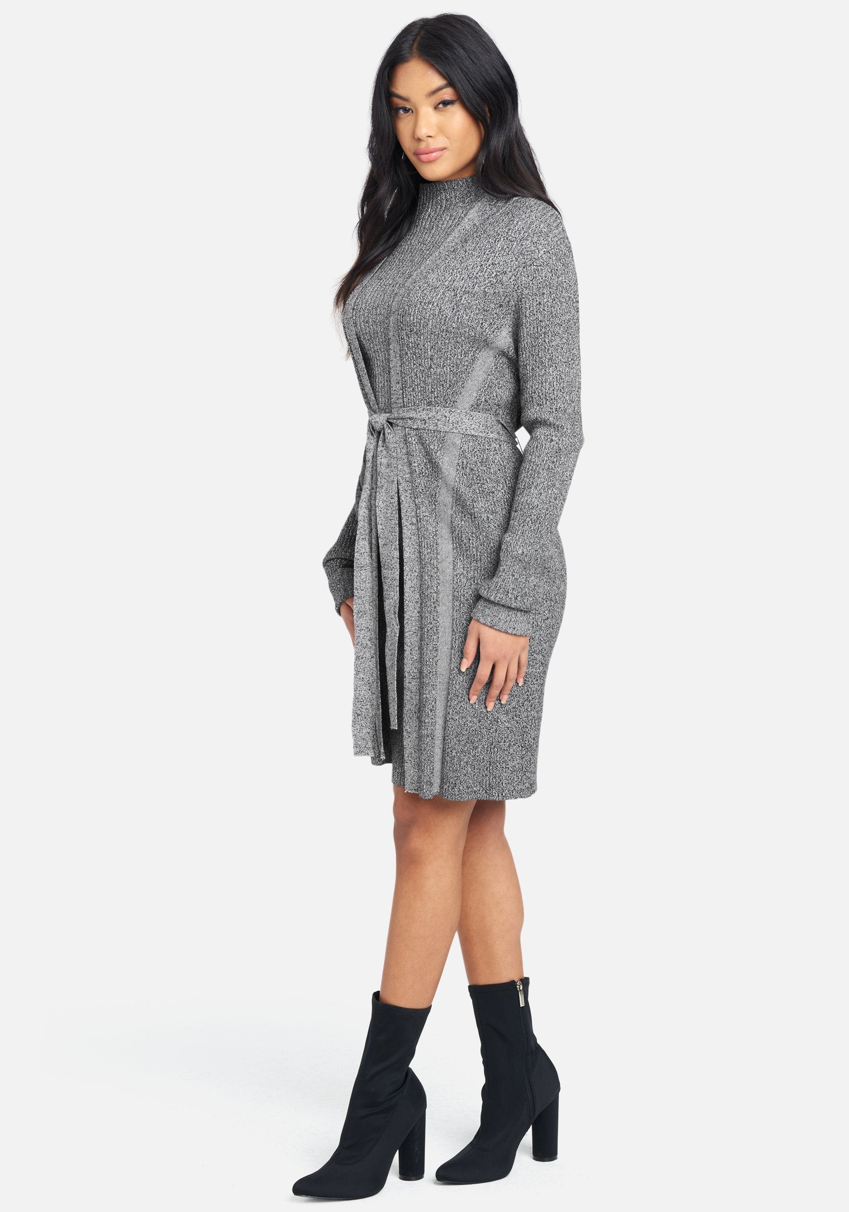 Mélange Knit Hooded Sweater Cardigan