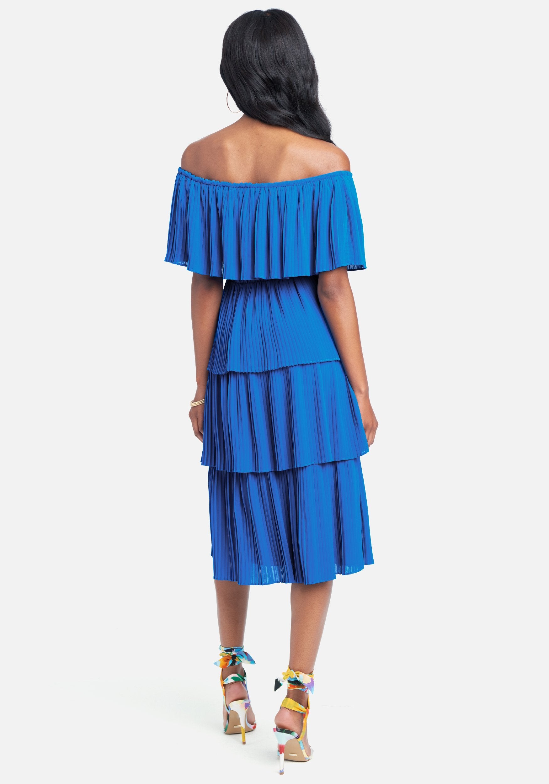 Tiered Off Shoulder Midi Dress