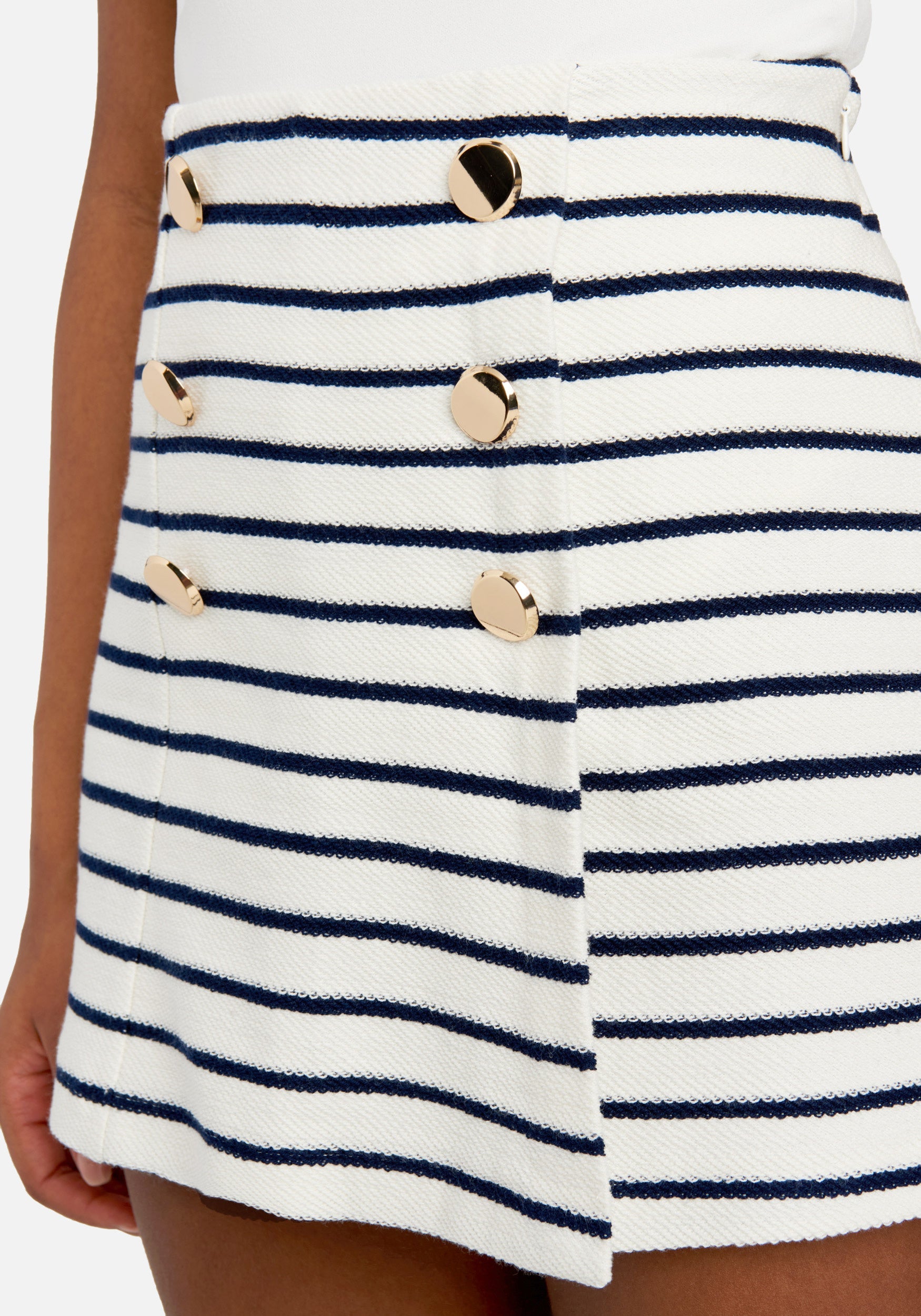 High Waist Button Detail Stripe Knit Skort