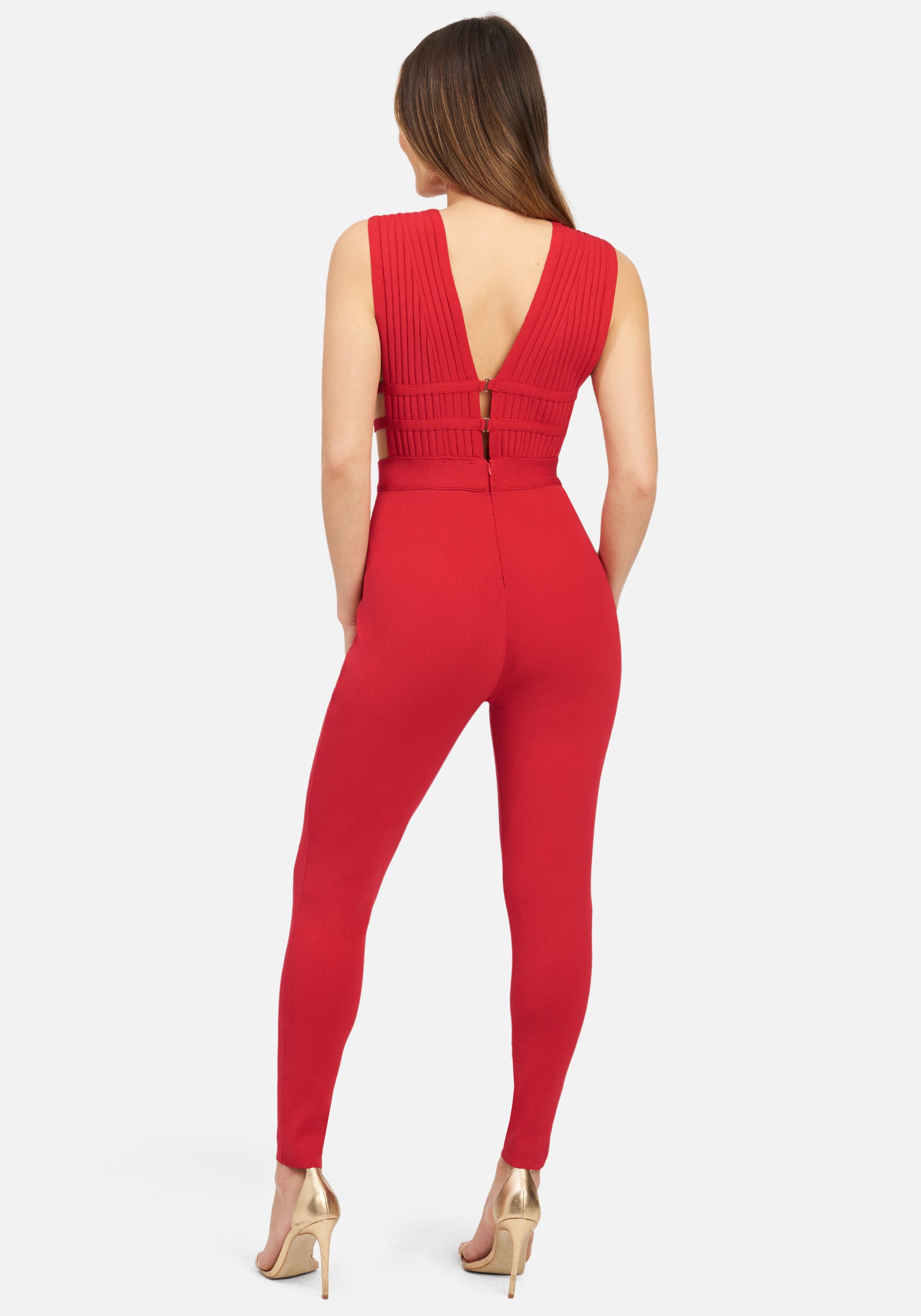 Bandage Plunge Neck Catsuit