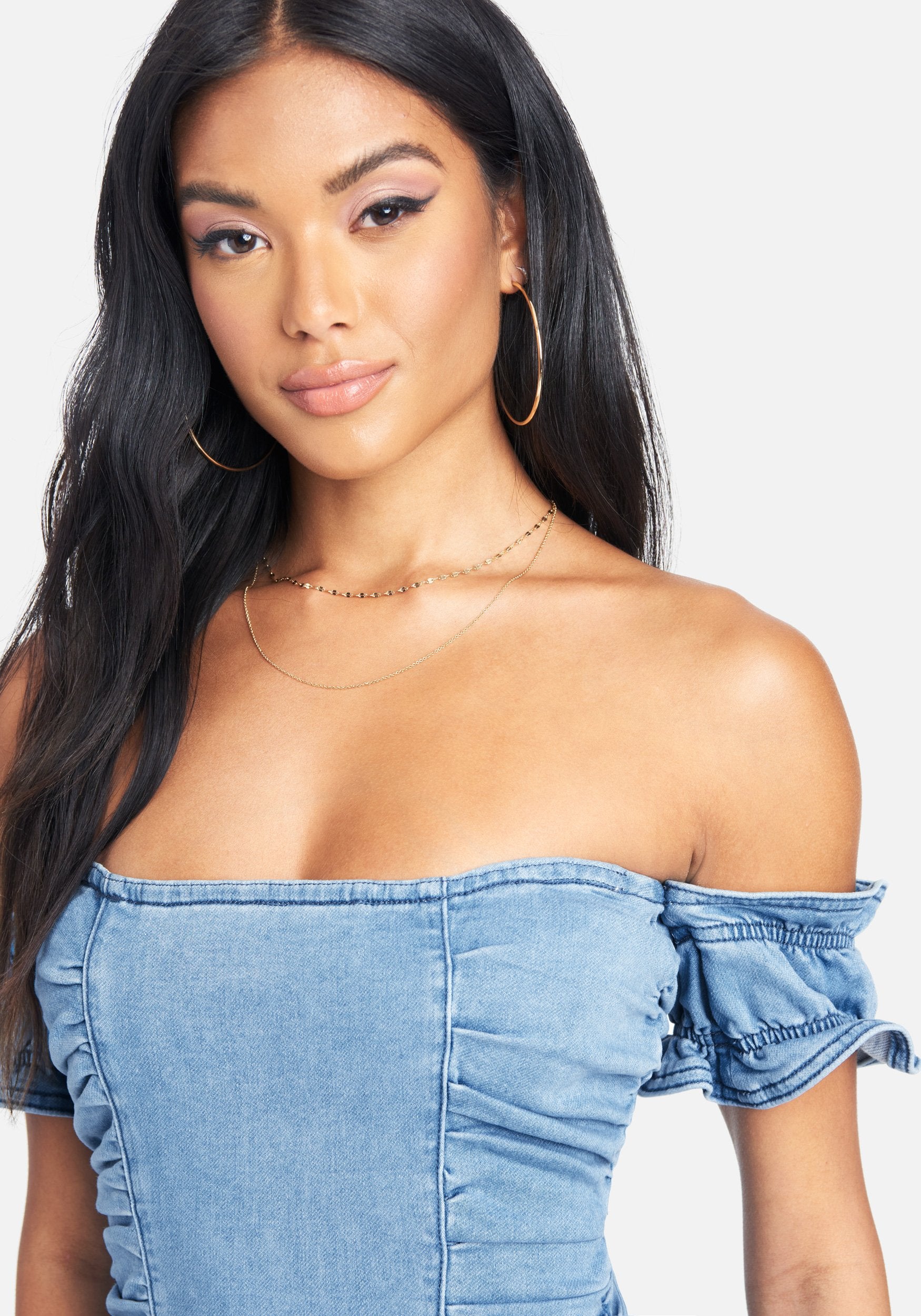 Off The Shoulder Ruched Jean Dress