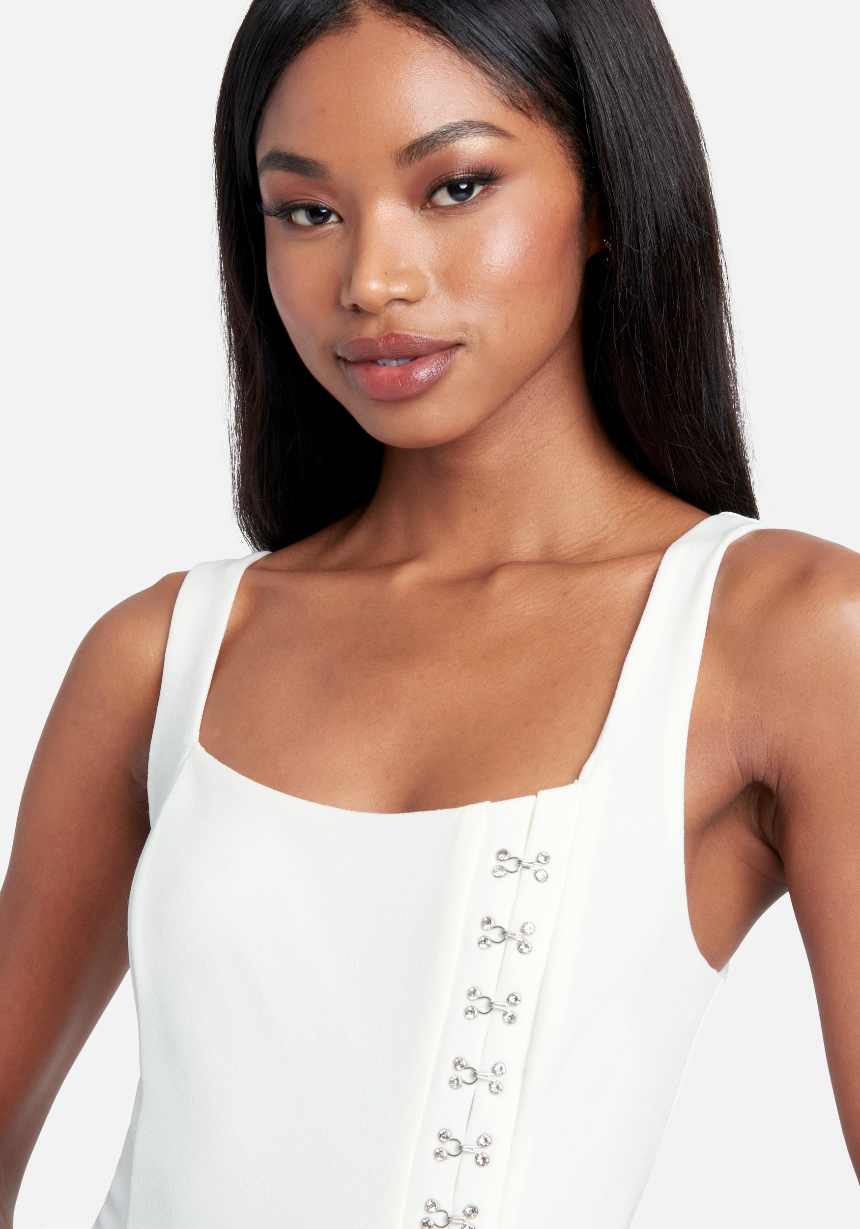 Knit Crepe Rhinestone Hook & Eye Wide Leg Jumpsuit