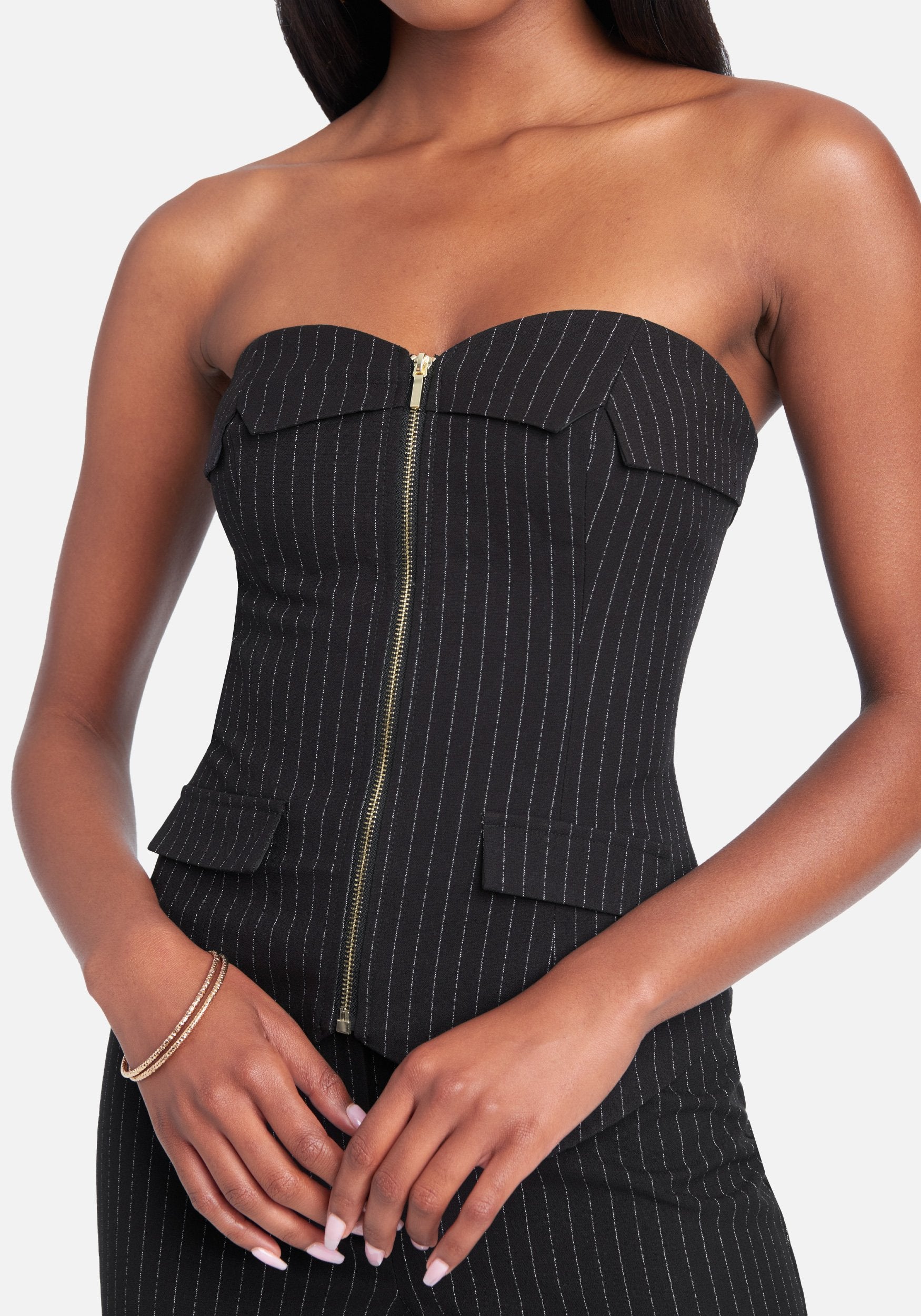 Zipper Front Tailored Pinstripe Bustier