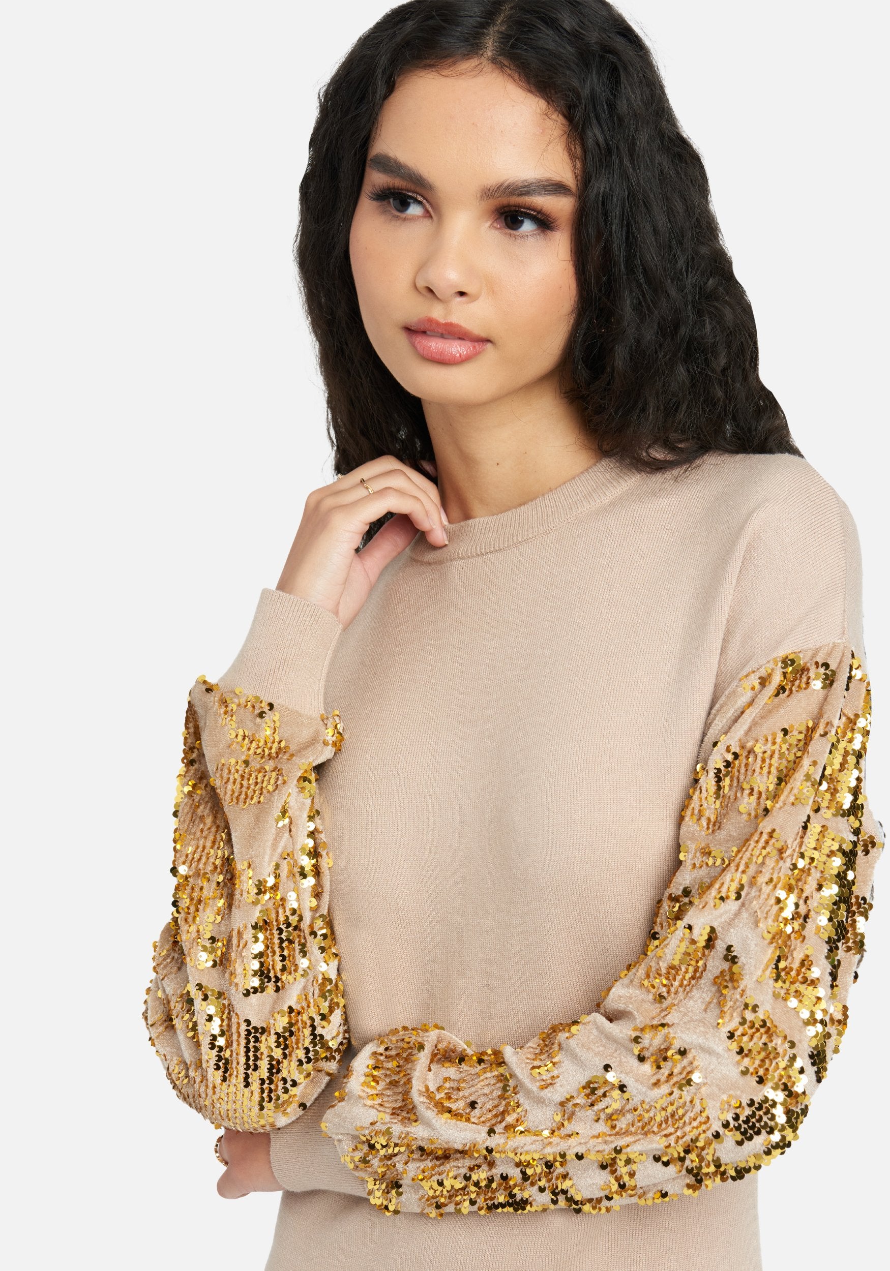 Sequin Sleeve Sweater Dress