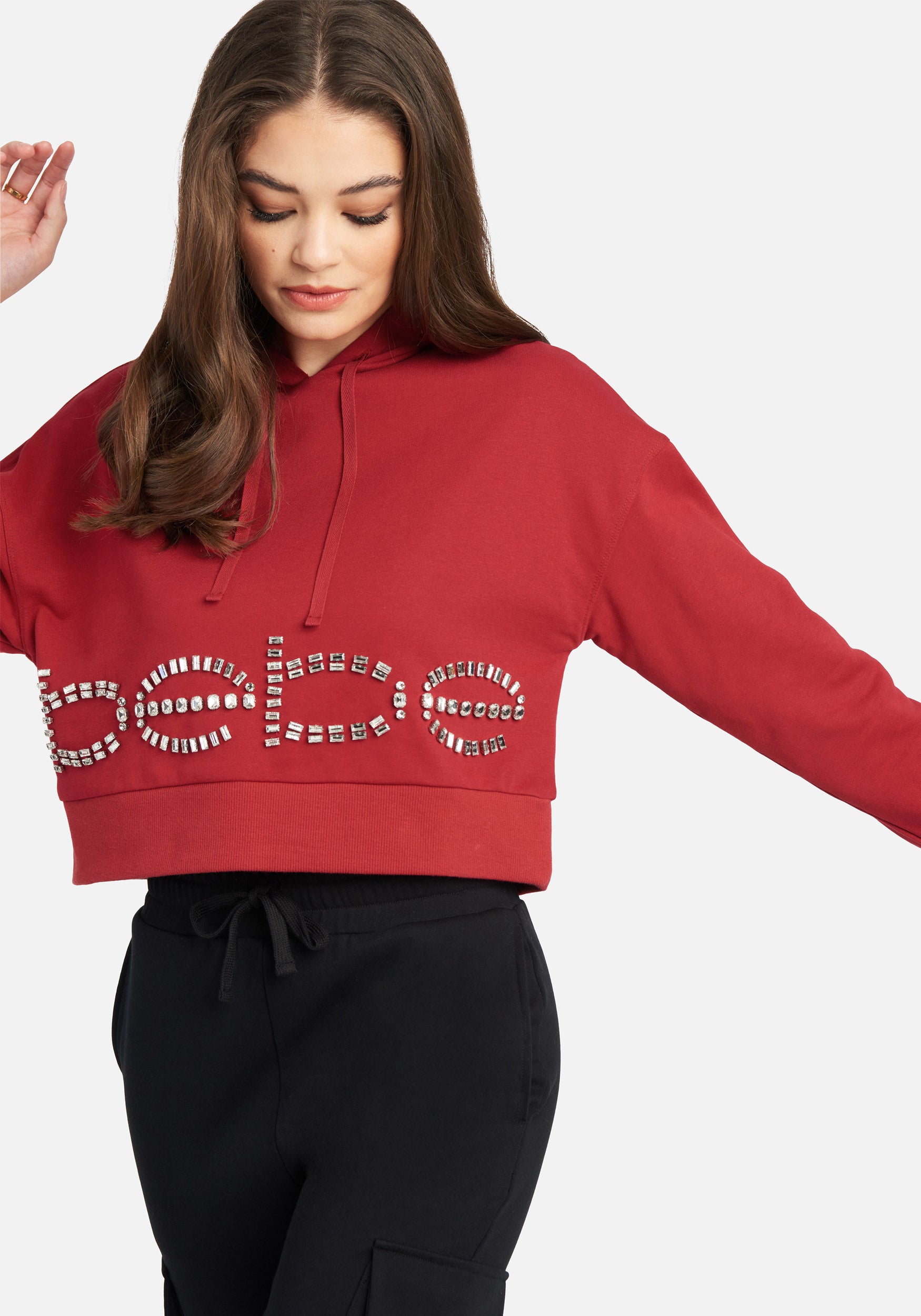 Bebe Stone Logo French Terry Hooded Top