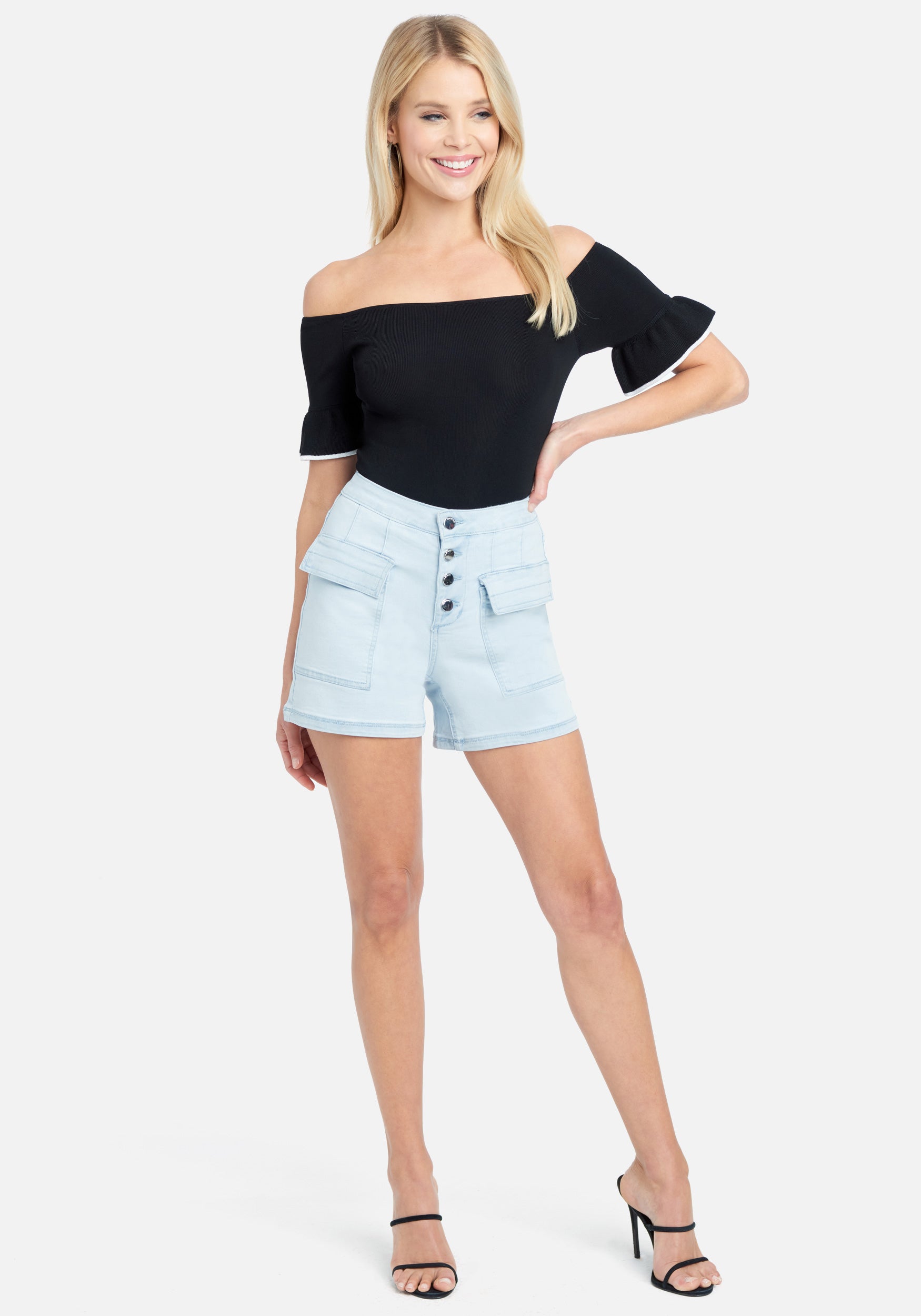 High Waist Pocket Detail Denim Shorts
