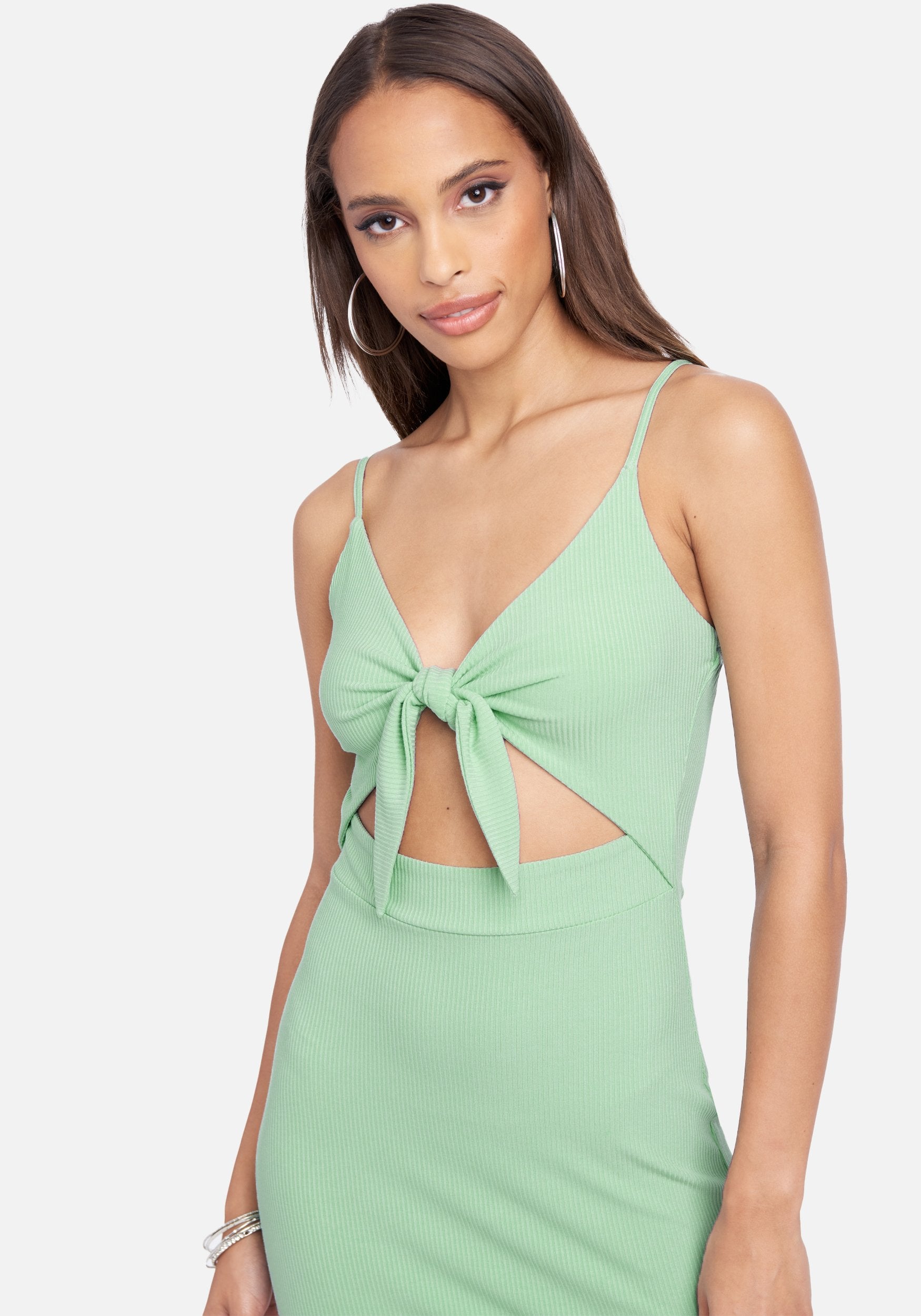 Tie Front Rib Knit Midi Dress