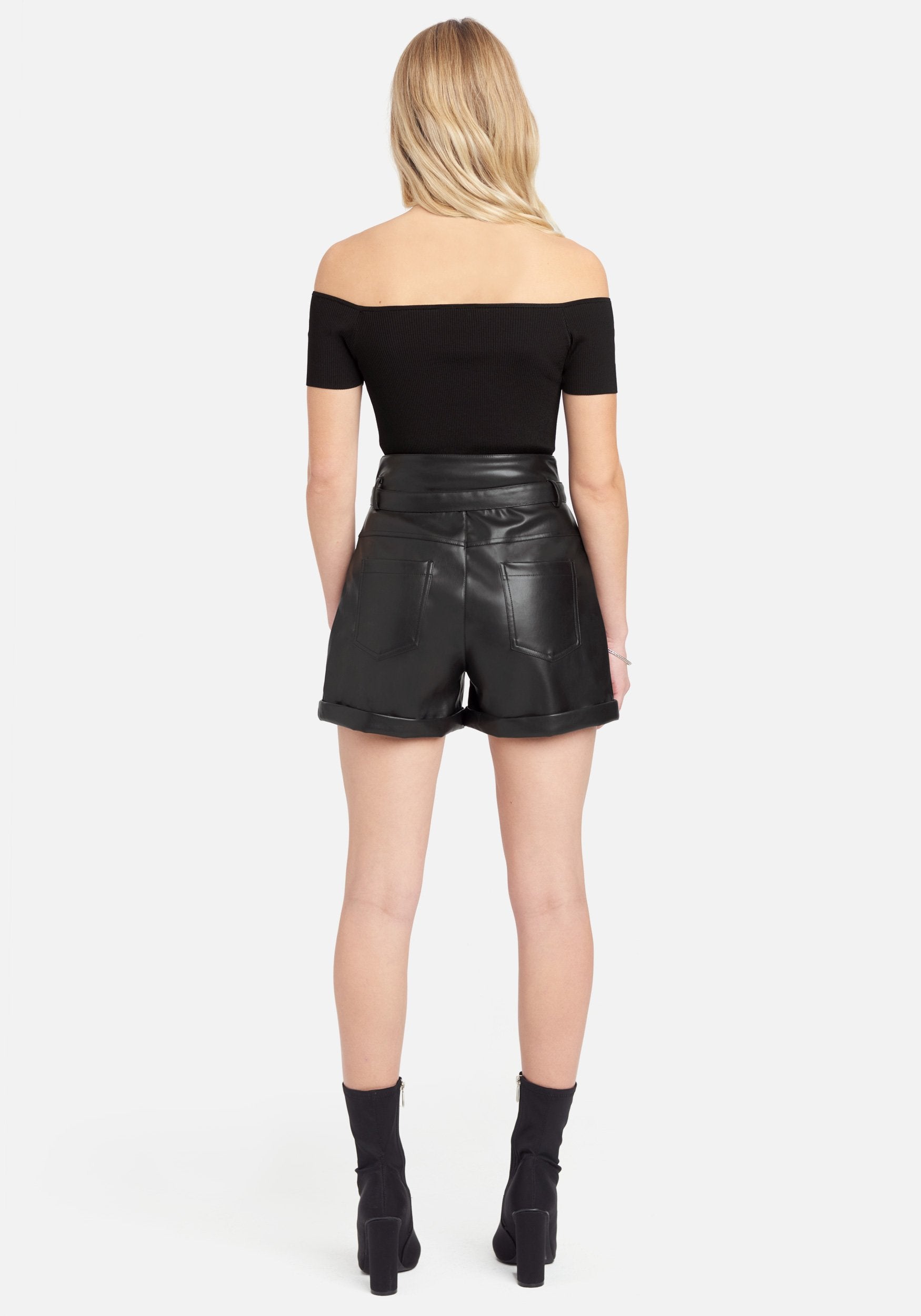 Vegan Leather Exposed Button Shorts