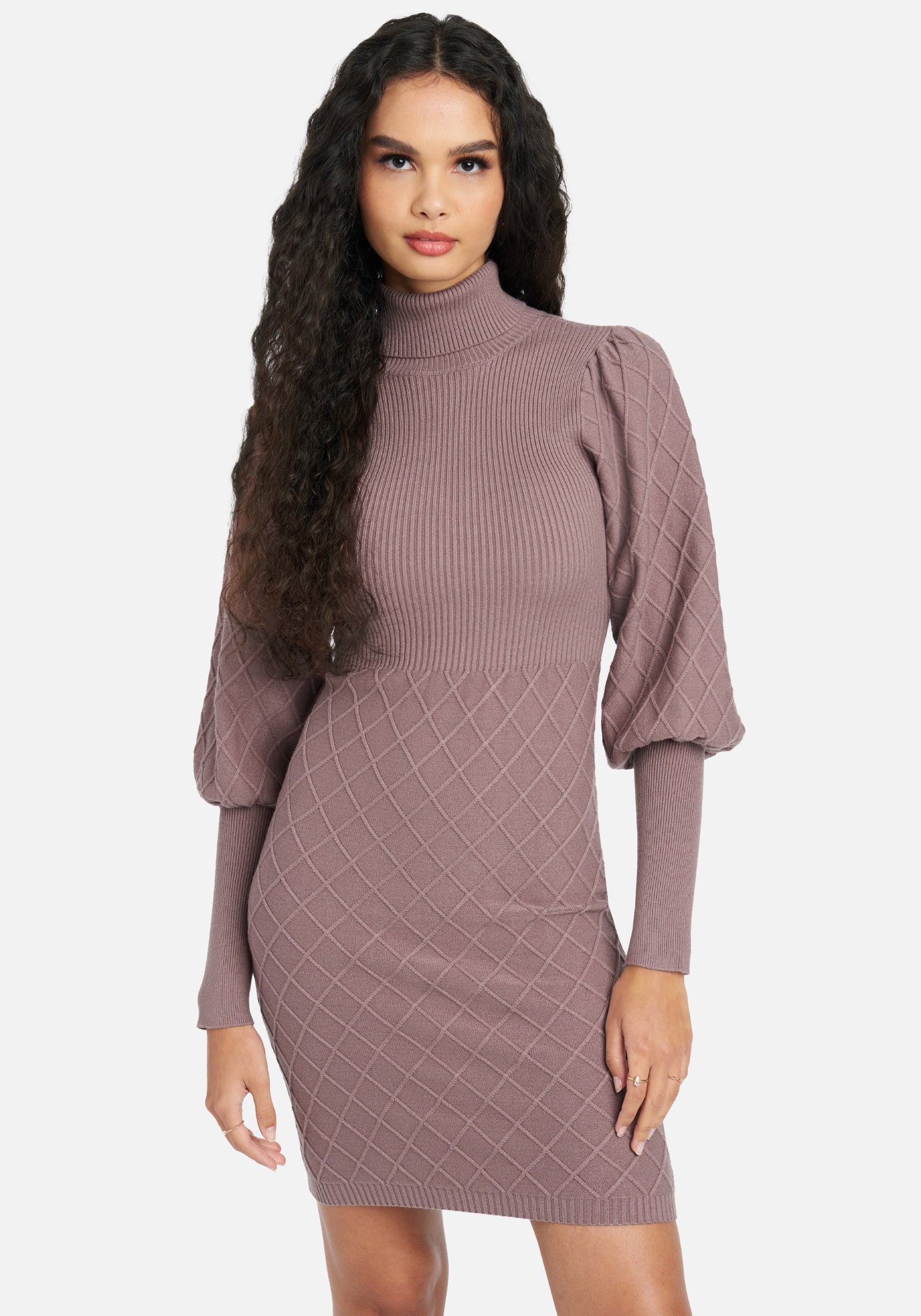 Puff Sleeve Quilted Sweater Dress