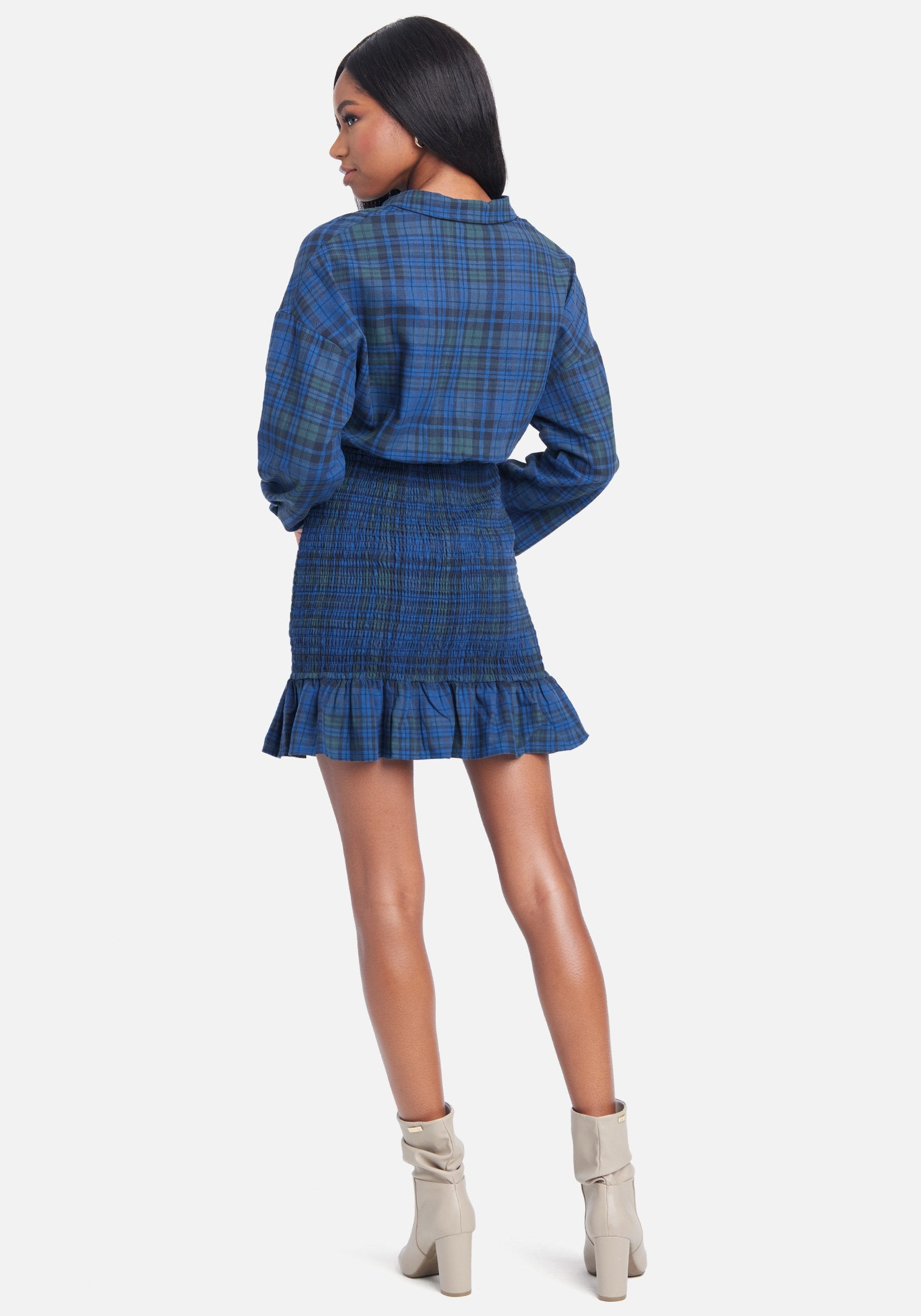 Smocked Plaid Shirtdress