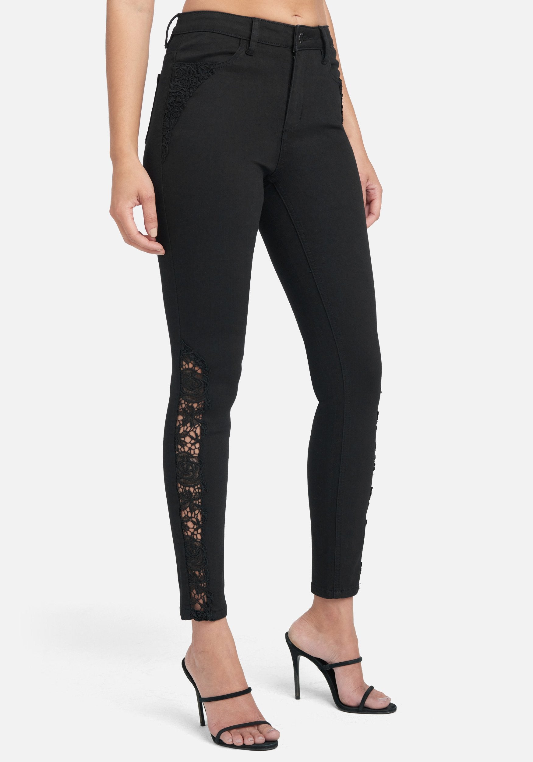 Lace Detail Black Wash Skinny Jeans
