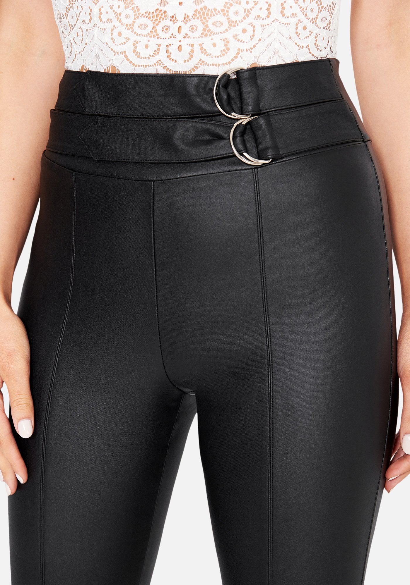 Coated Front Slit Belted Legging