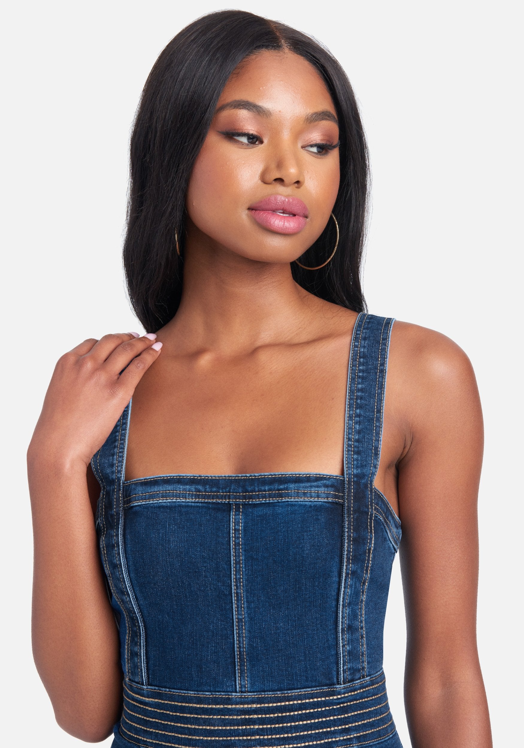 Multi Stitch Body Contour Denim Dress
