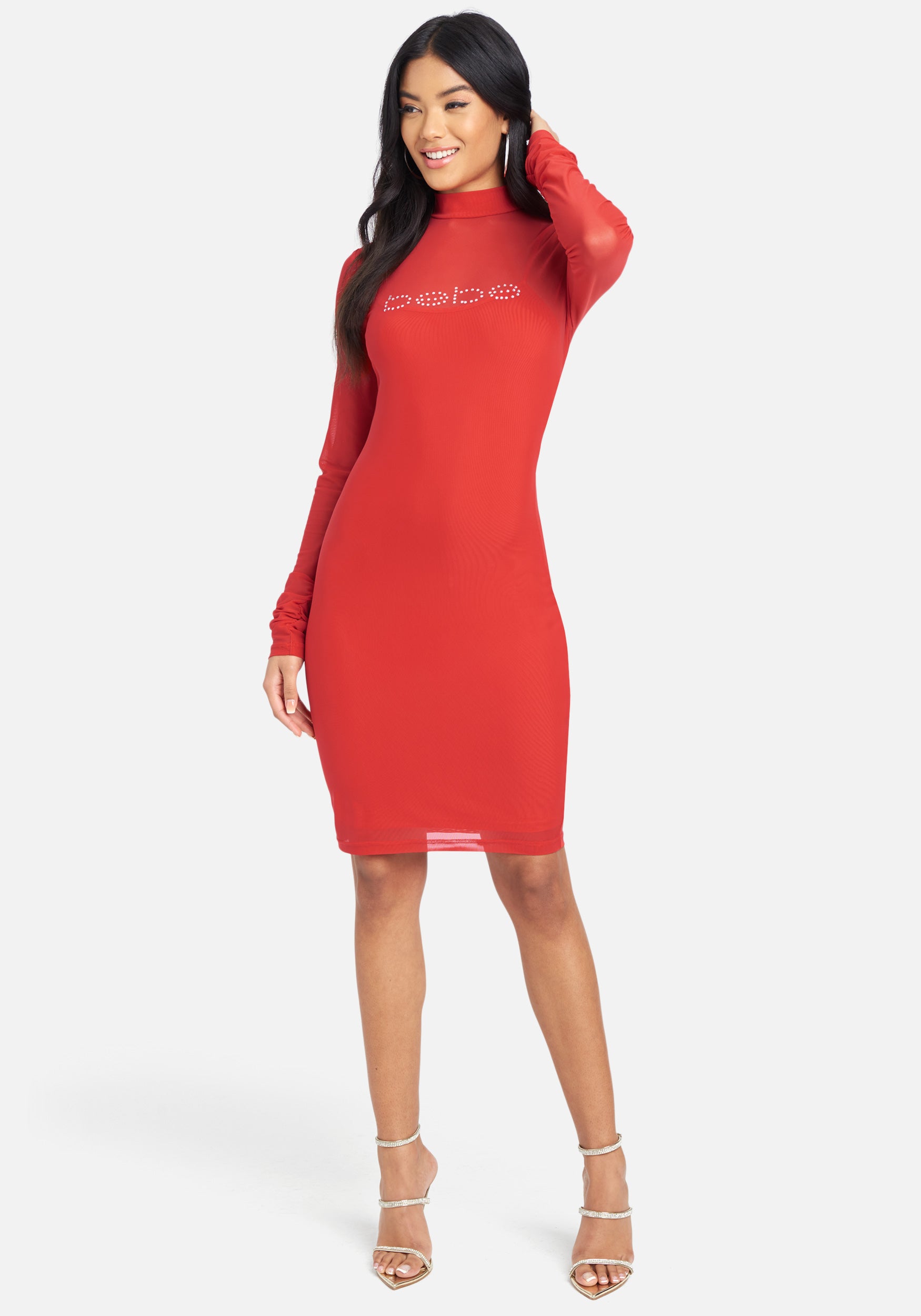 Mesh Mock Neck Logo Dress