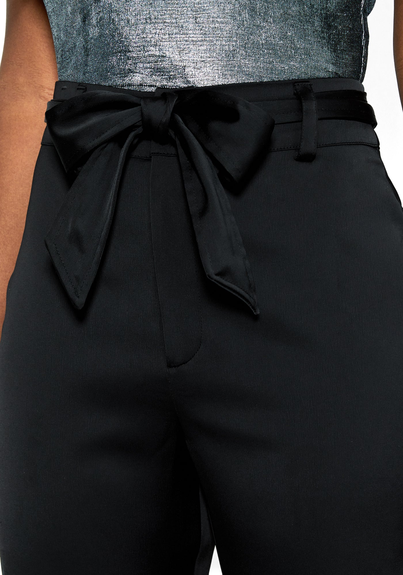 Stretch Satin Bow Waist Trouser