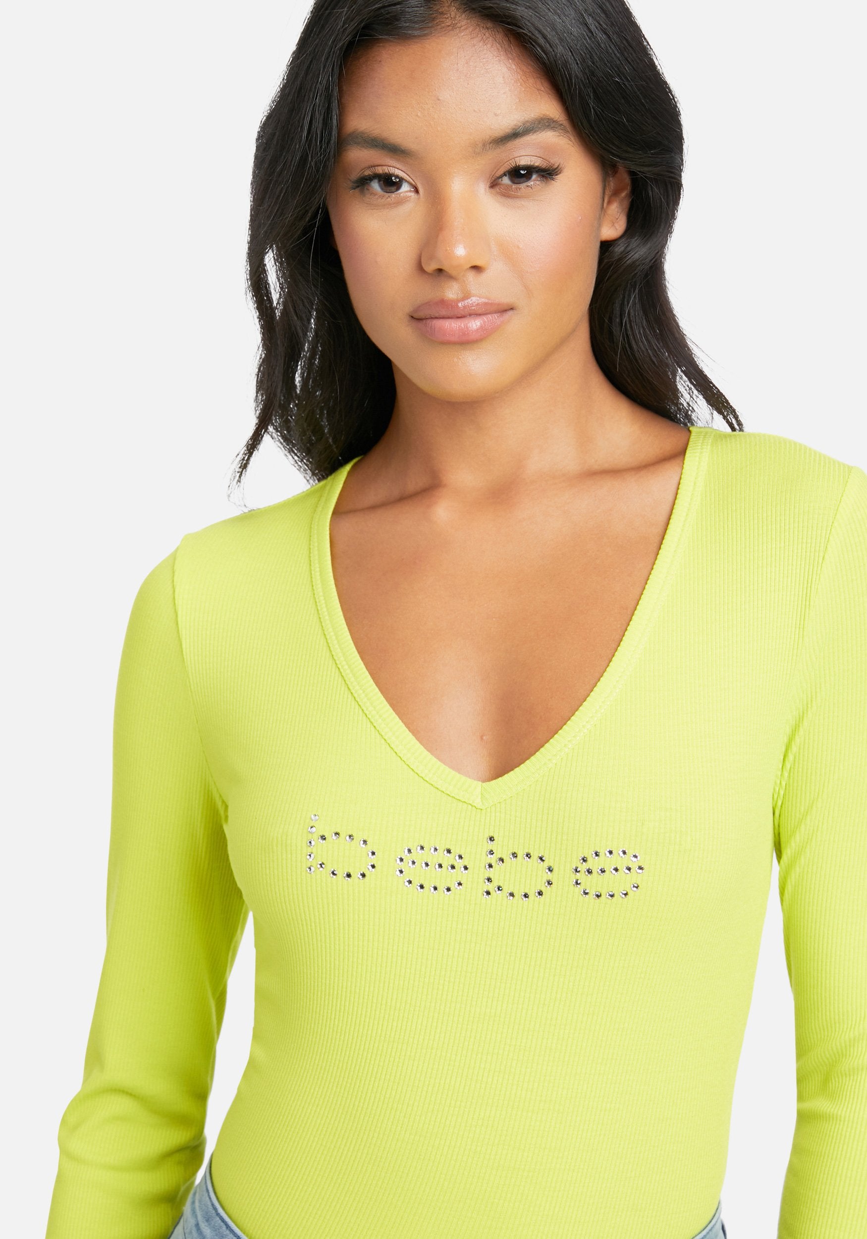 Crystal Logo V-Neck Long Sleeve Tee