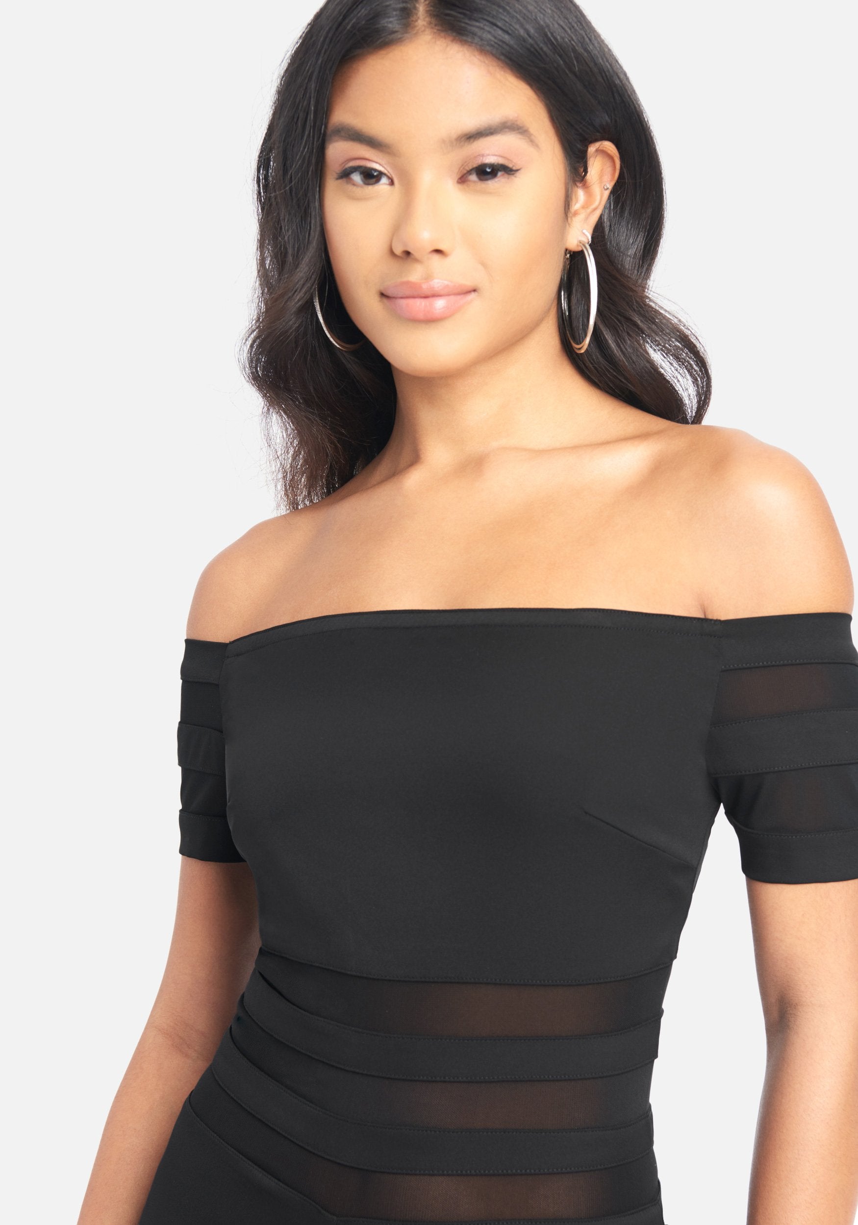 Off Shoulder Mesh Panel Jumpsuit