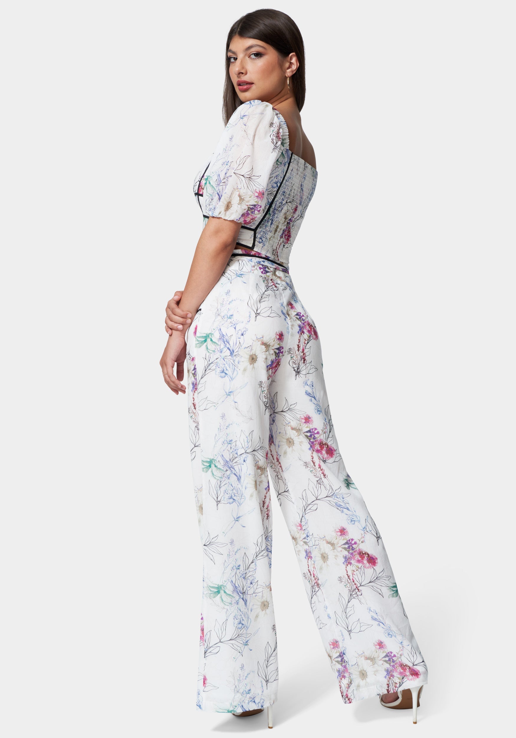 Printed Wide Leg Pant With Contrast Taping