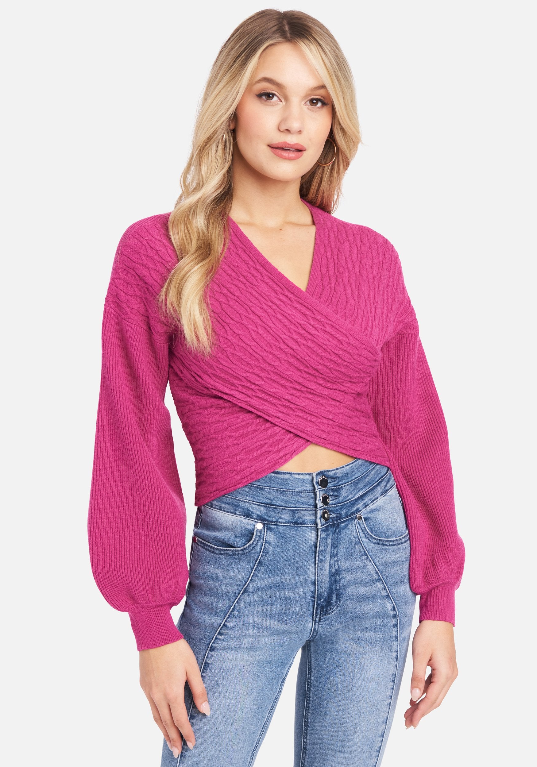 Cable Knit Cross Over Full Sleeve Sweater