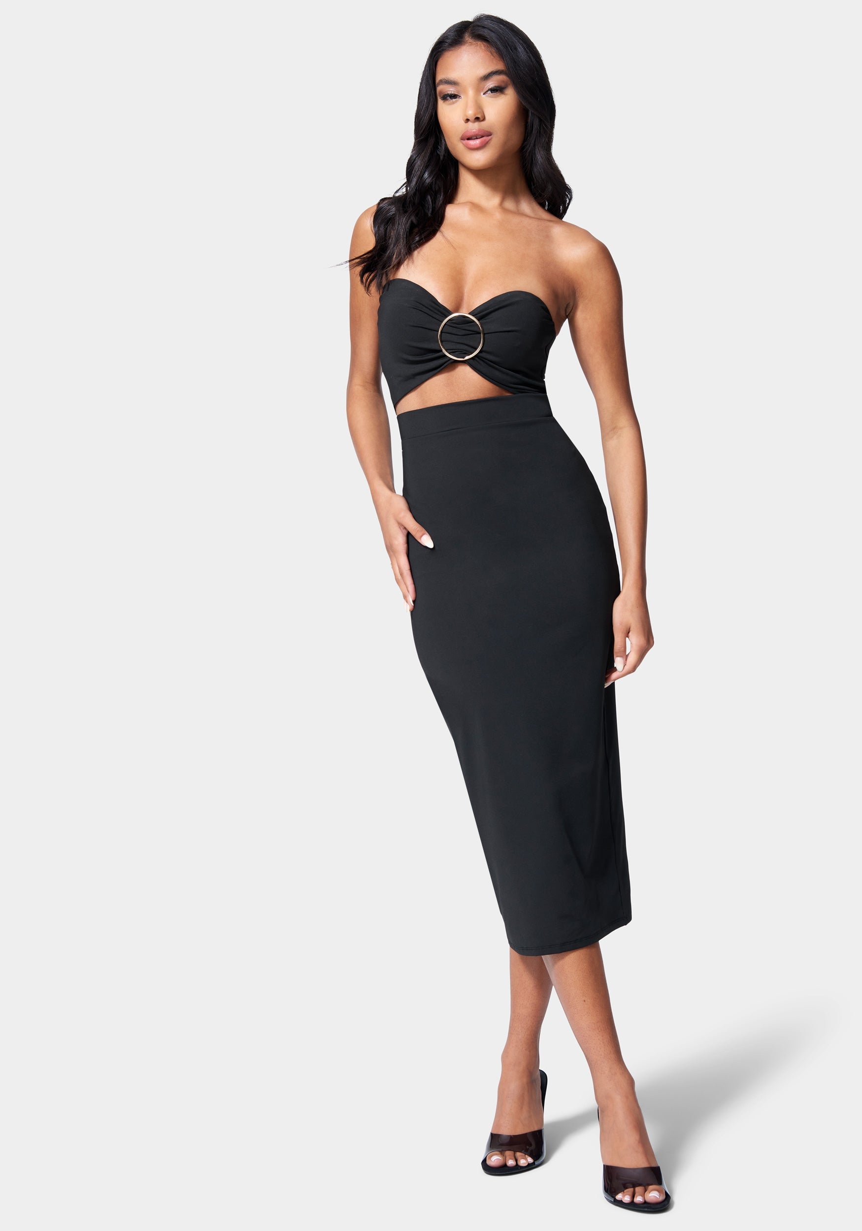 Strapless Front Cutout Midi Dress
