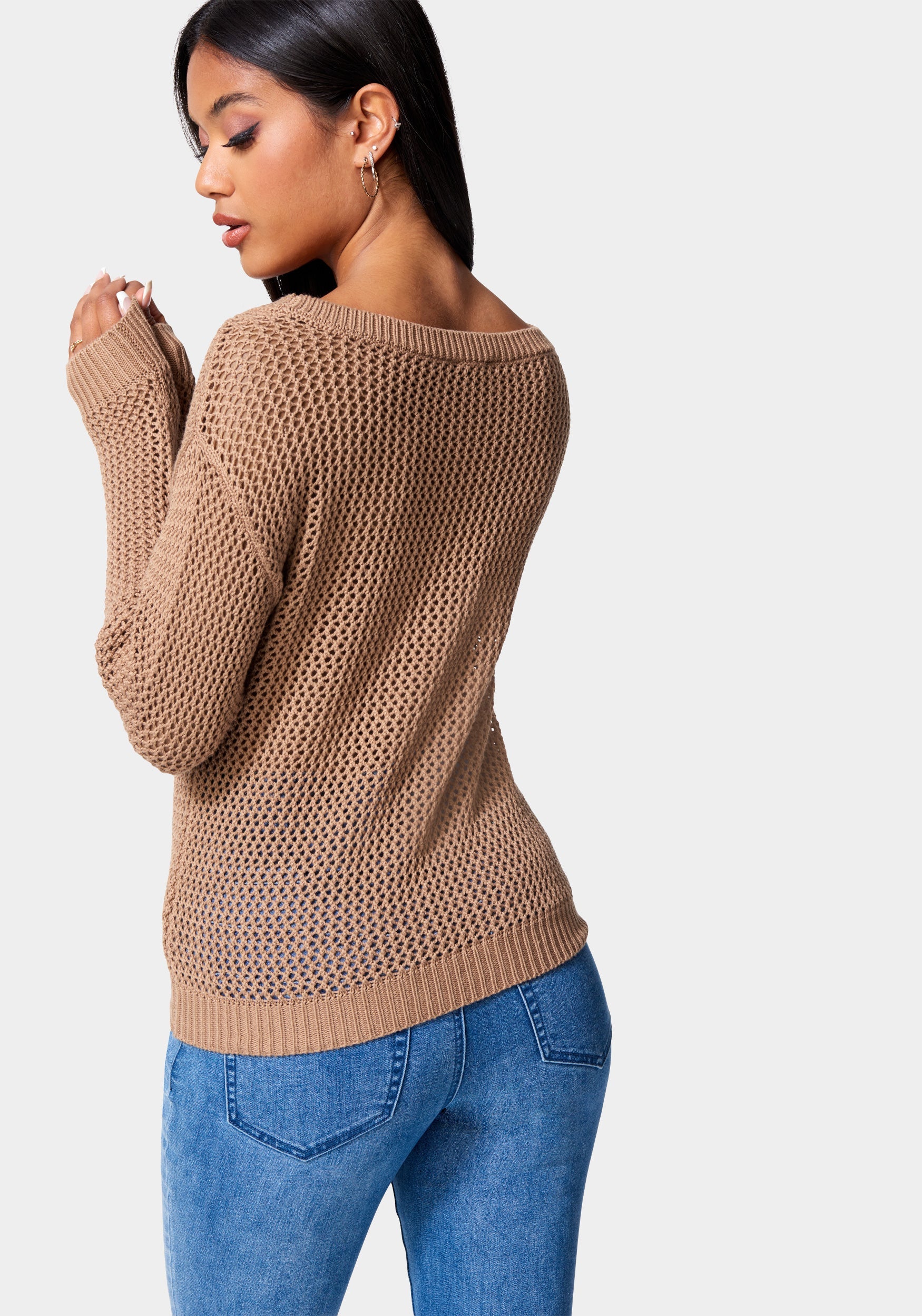 Open Knit Pocket Detail Sweater