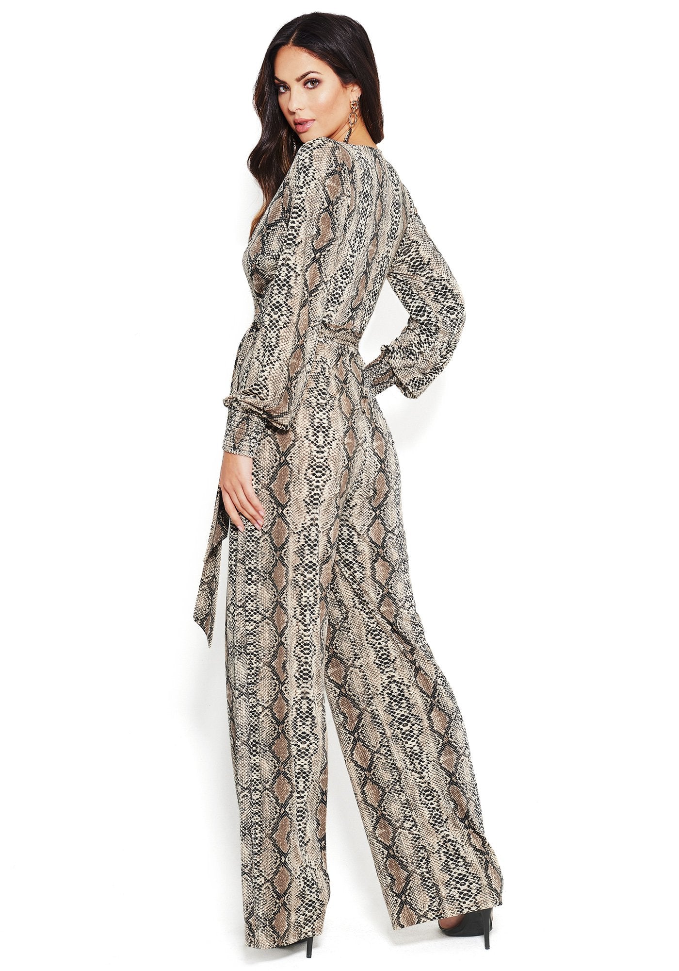 Snake Long Sleeve Plunge Jumpsuit
