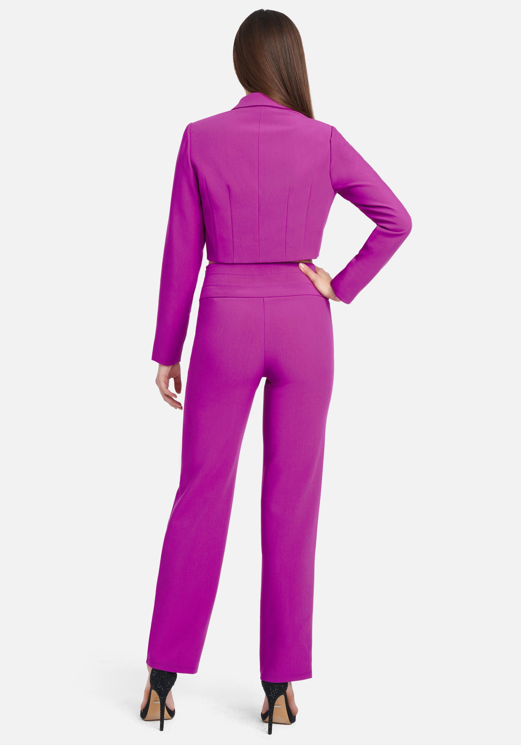 Tuxedo Style Tailored Straight Leg Pants With Multi Stitch Detail Waistband