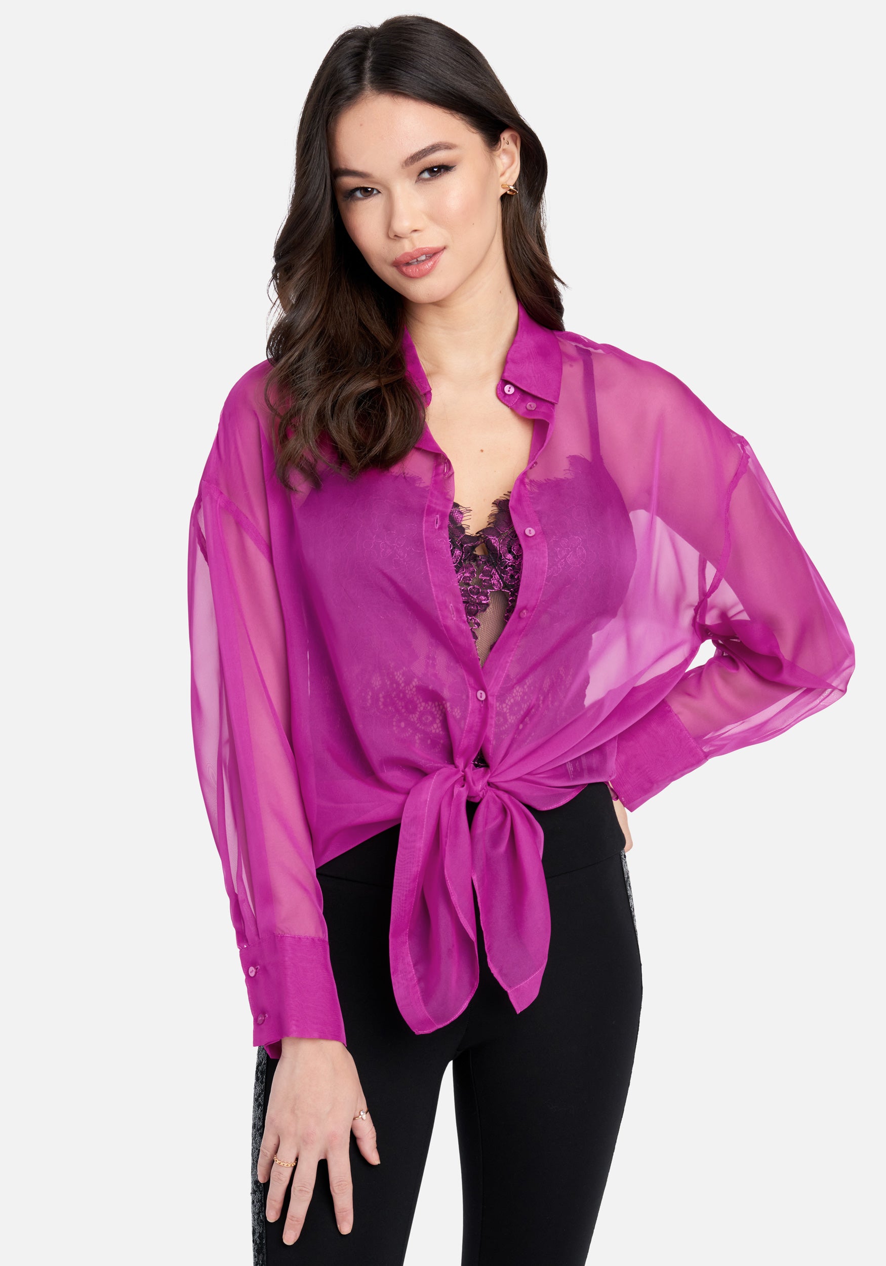 Loose Fit Long Button Down Drop Shoulder Blouse